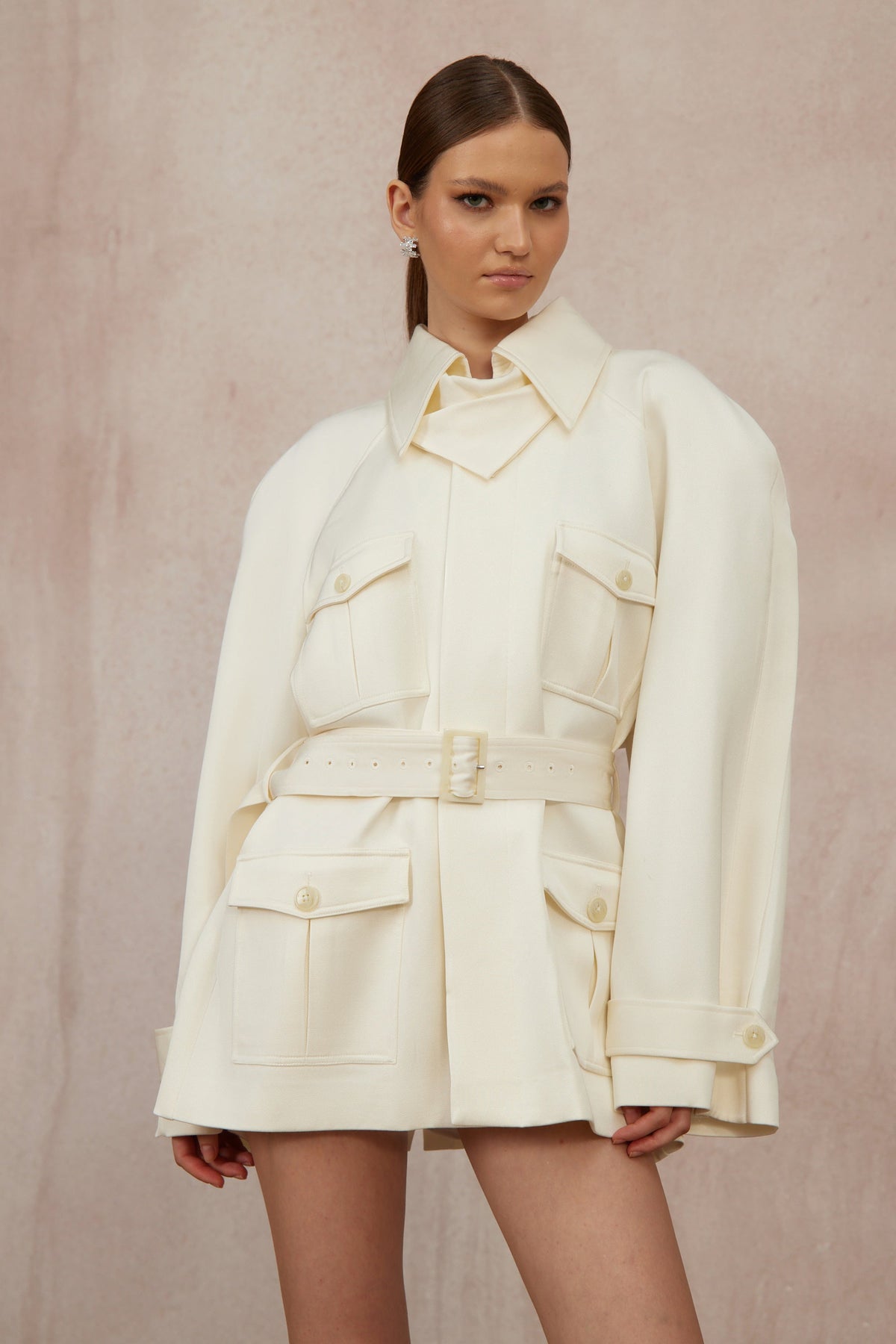 Ambre Cream White Belted Trench Coat