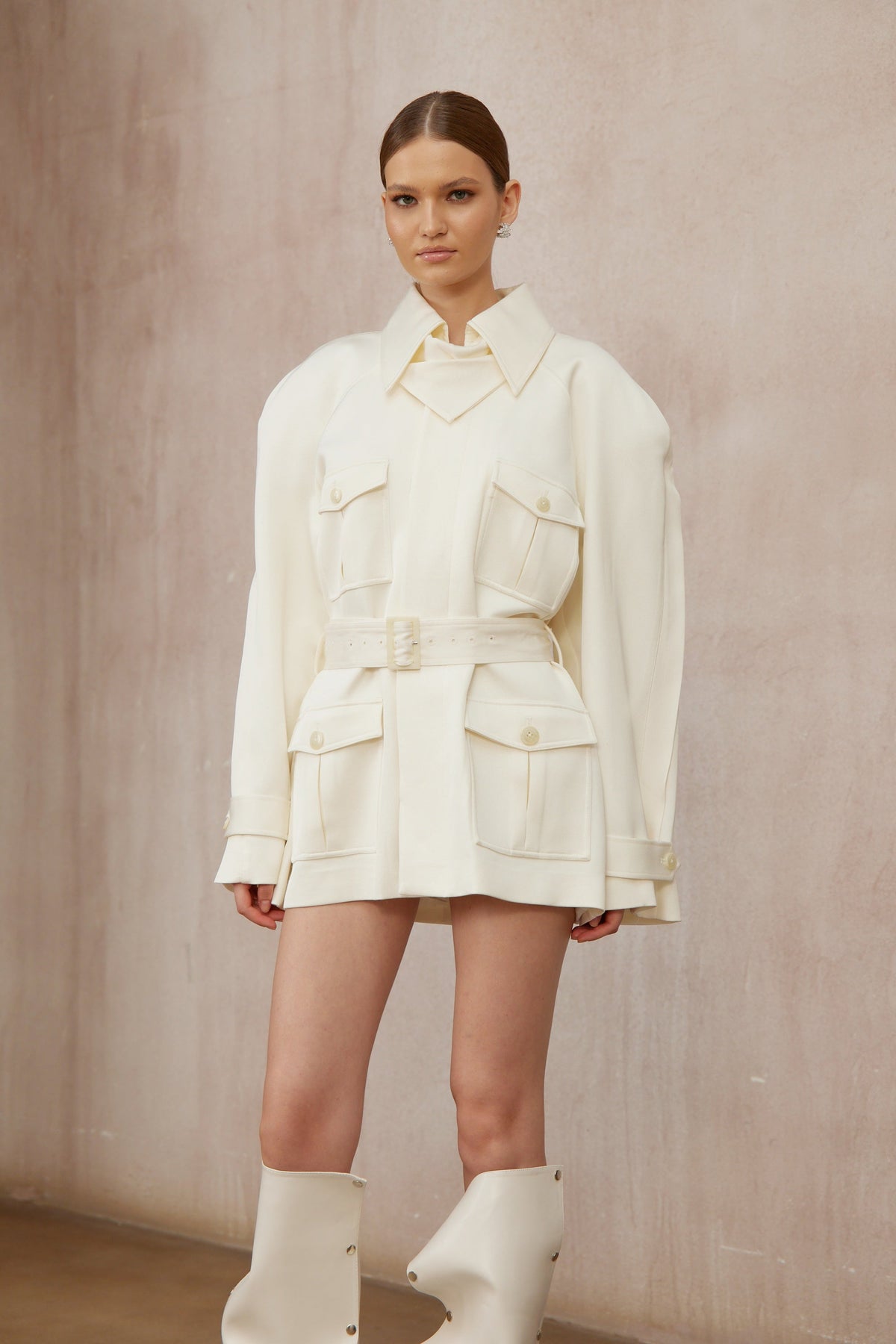 Ambre Cream White Belted Trench Coat