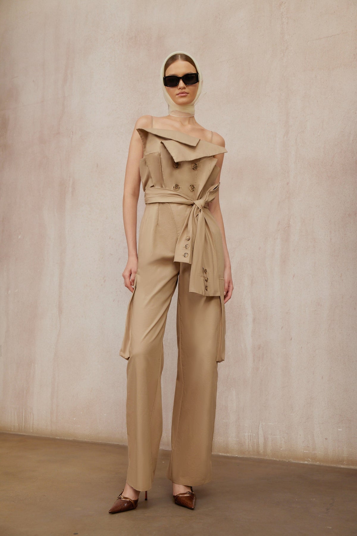 Nanette Khaki Asymmetrical Double Breasted Jumpsuit