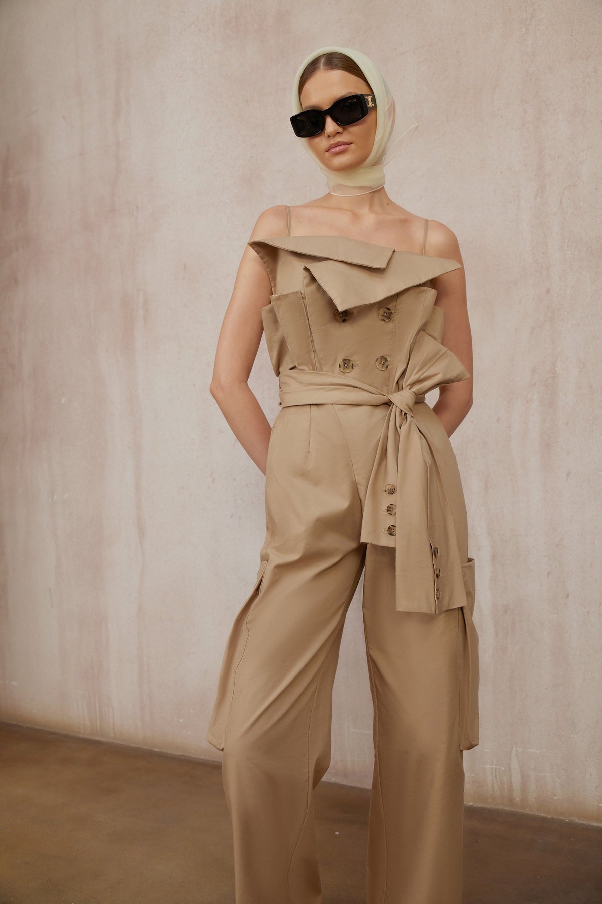 Nanette Khaki Asymmetrical Double Breasted Jumpsuit (Final Sale)