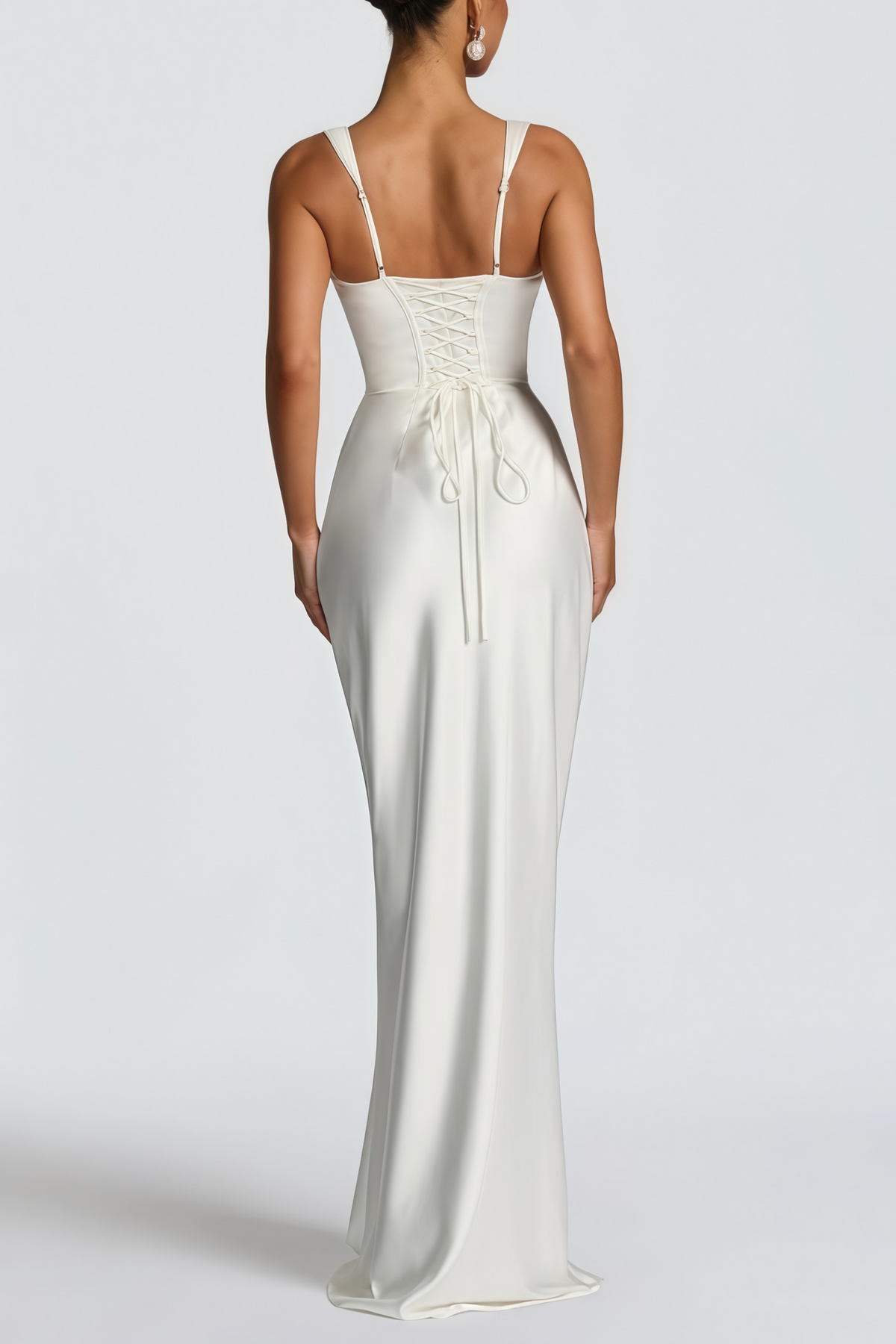 Inmaculada White Ruched Satin Maxi Dress (Without Gloves) (Final Sale-US Only)