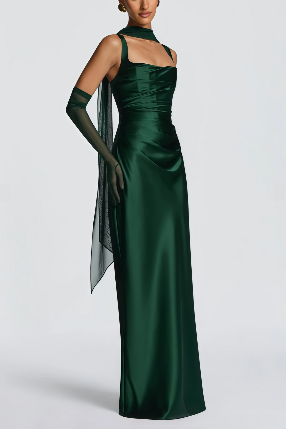 Inmaculada Emerald Ruched Satin Maxi Dress (Final Sale-US Only)