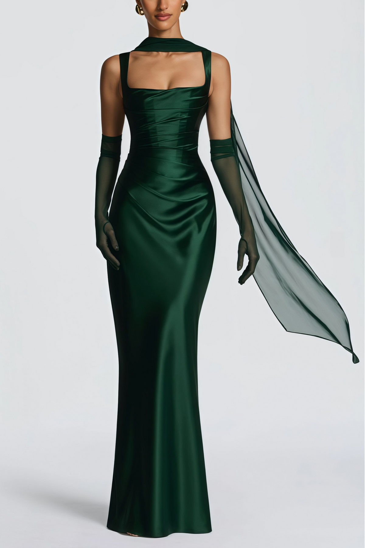 Inmaculada Emerald Ruched Satin Maxi Dress (Final Sale-US Only)