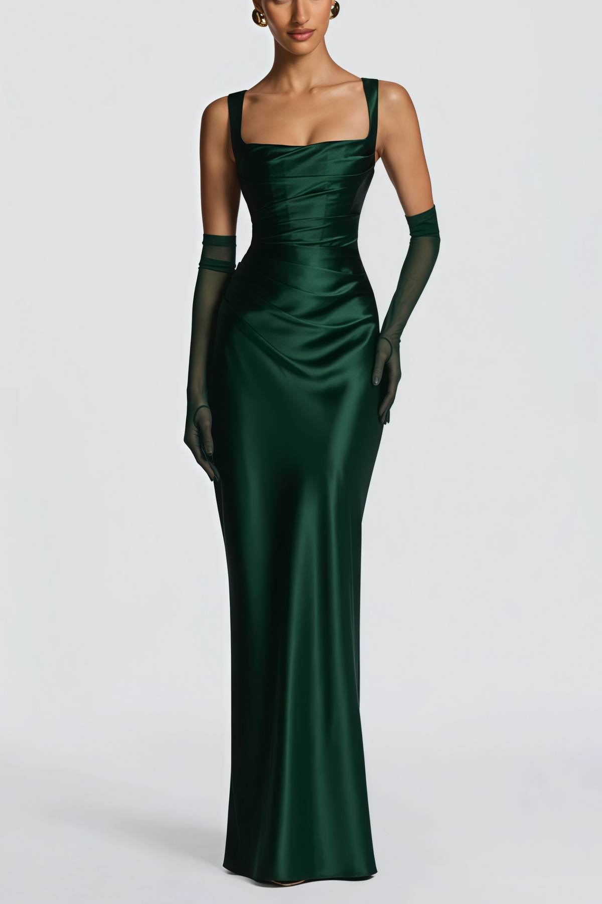 Inmaculada Emerald Ruched Satin Maxi Dress (Final Sale-US Only)