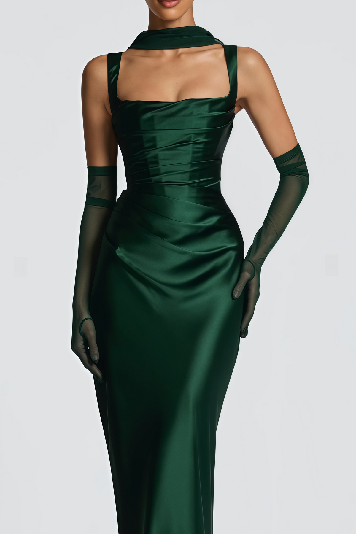 Inmaculada Emerald Ruched Satin Maxi Dress