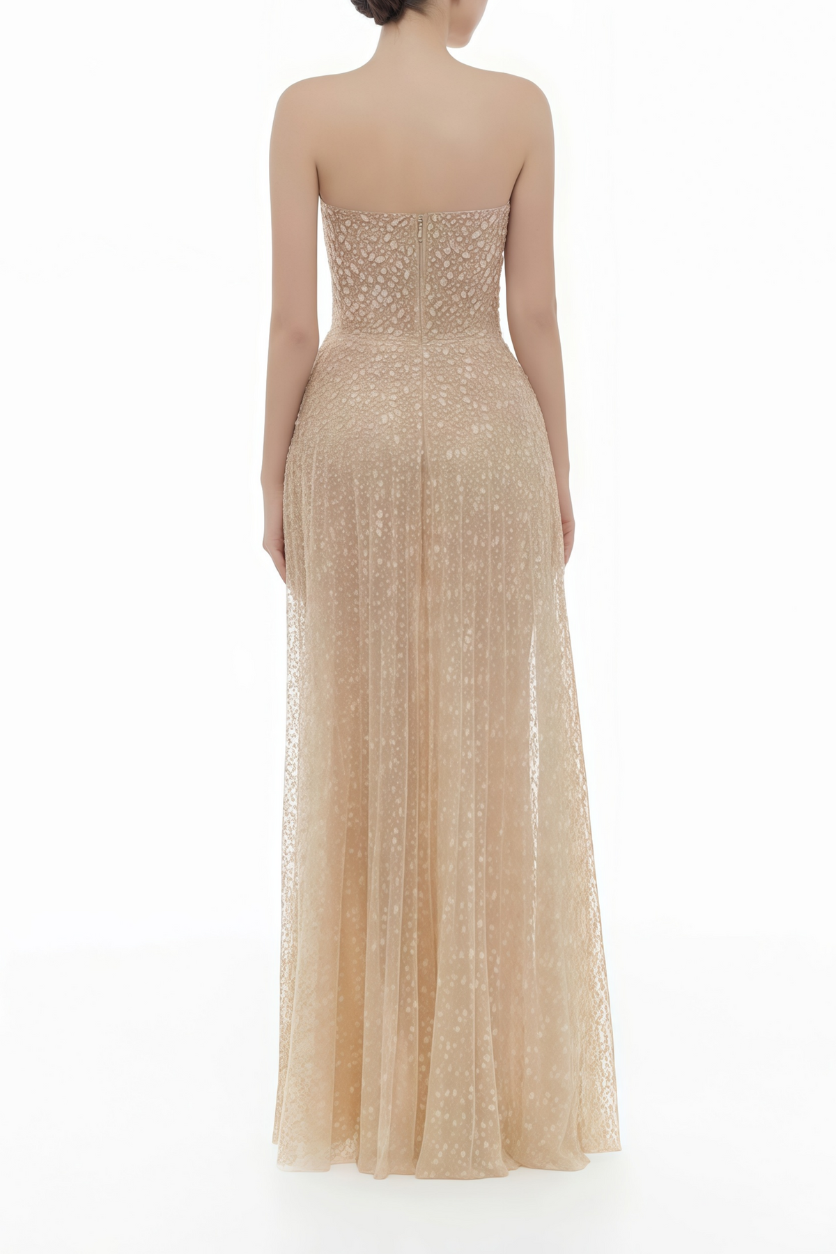 Ginetta Neutral Sequined Floral Lace Maxi Dress (Final Sale-US Only)