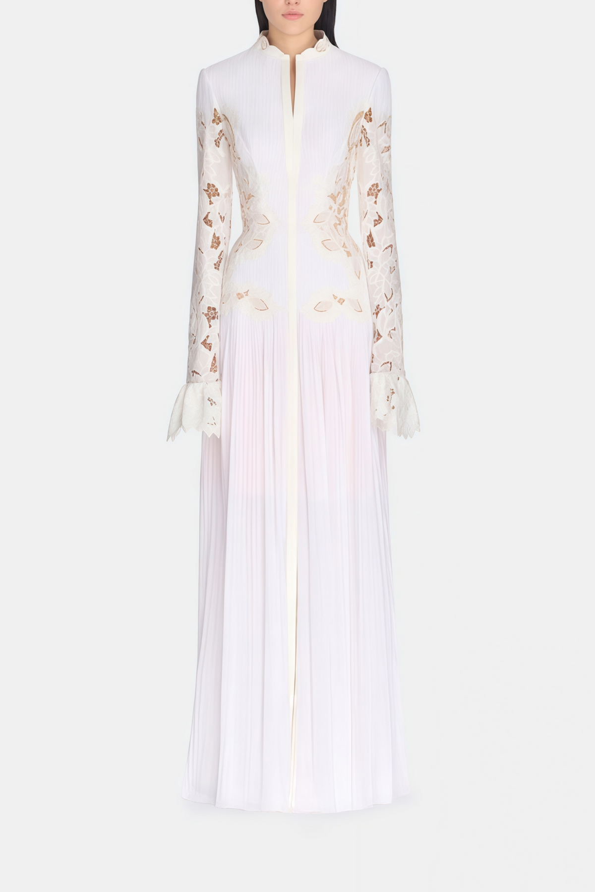 Chiara White Lace Panel Pleated Midi Dress (Final Sale-US Only)