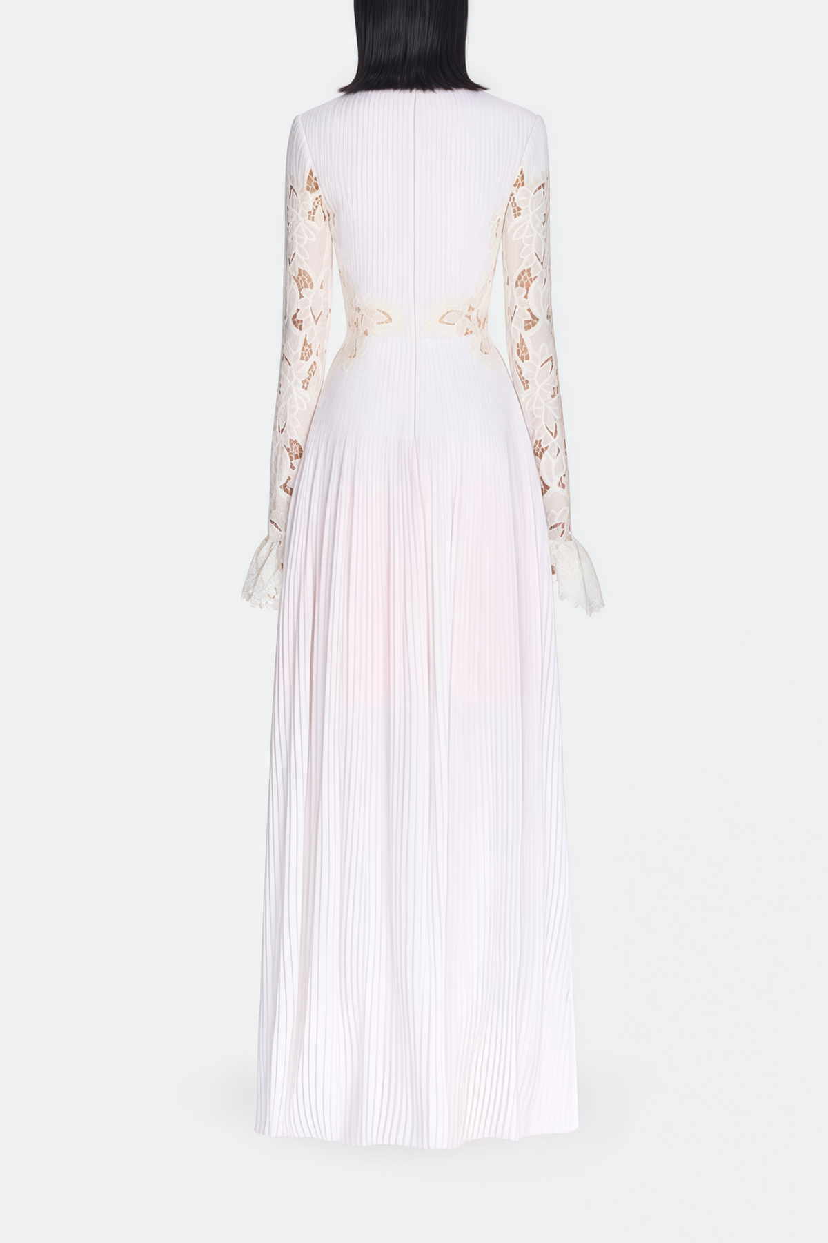 Chiara White Lace Panel Pleated Midi Dress (Final Sale-US Only)