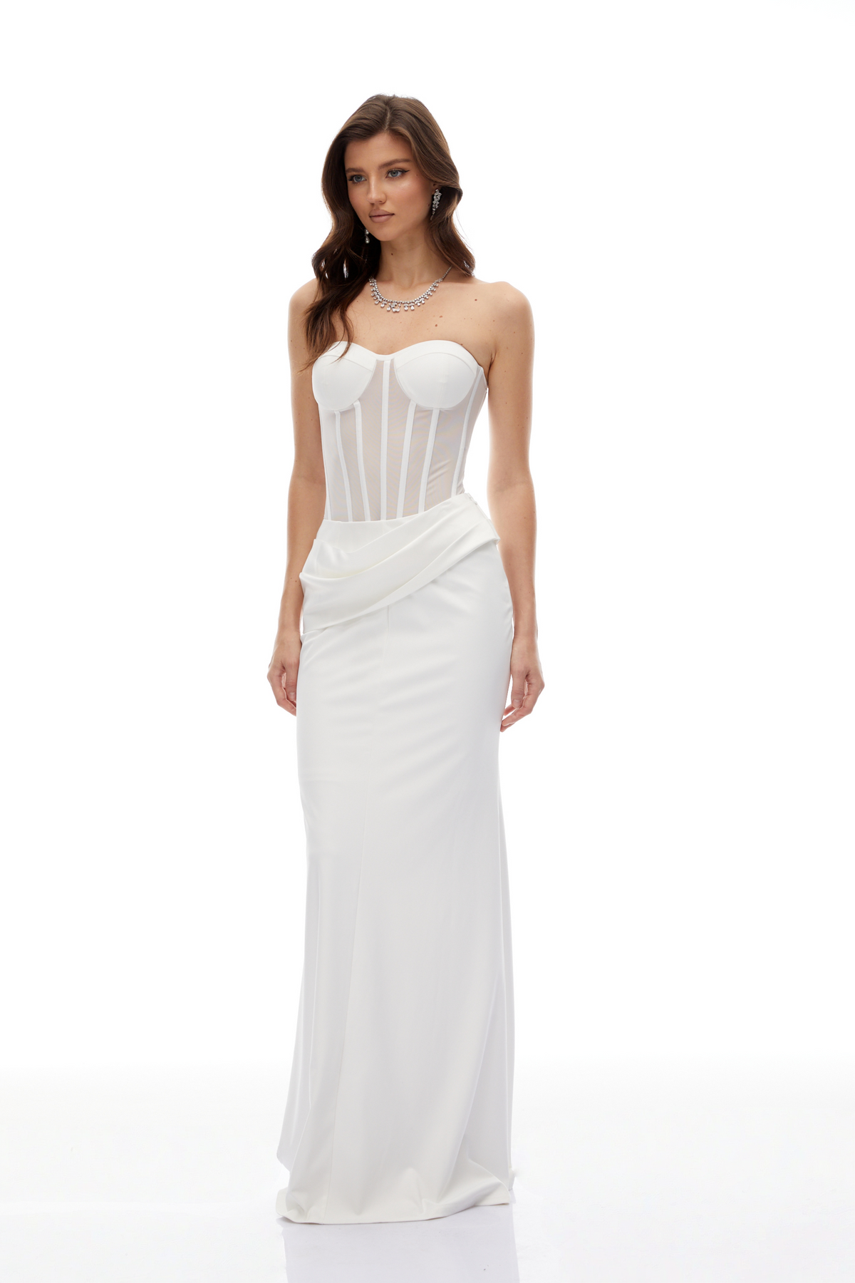 Thora White Corset Flared Gown