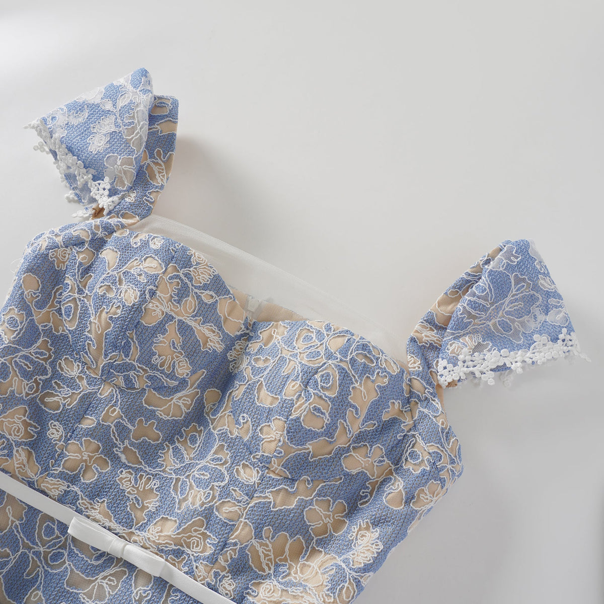 Gaëlle Blue Floral Embroidered Midi Dress