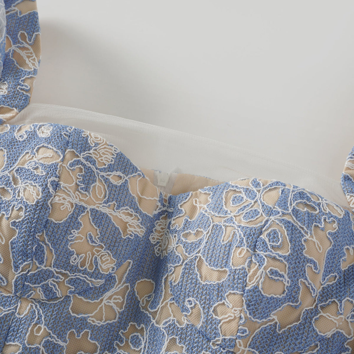 Gaëlle Blue Floral Embroidered Midi Dress (Final Sale-US Only)