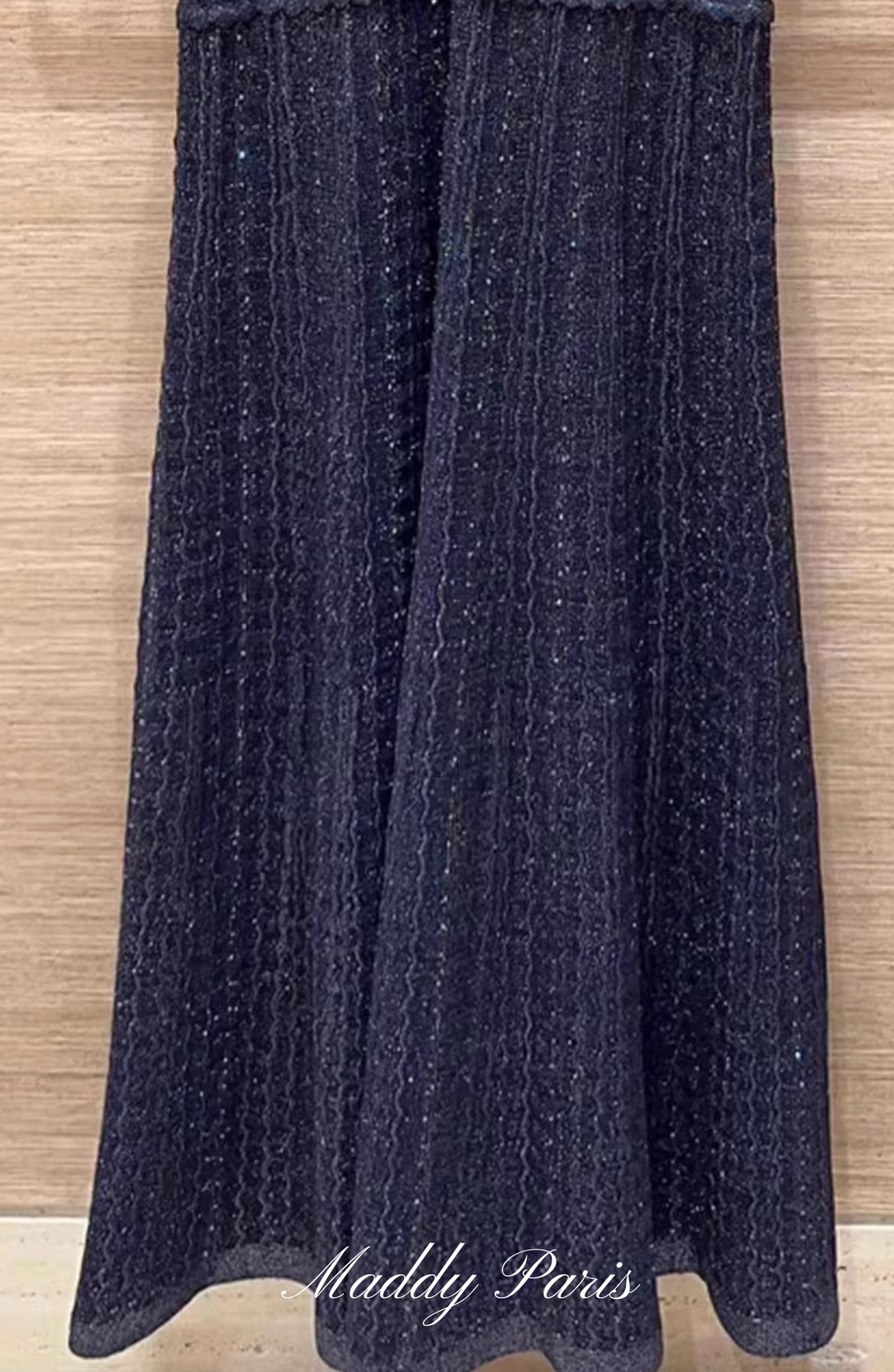 SANDRO STRASS RHINESTONE KNIT MAXI DRESS - DARK BLUE
