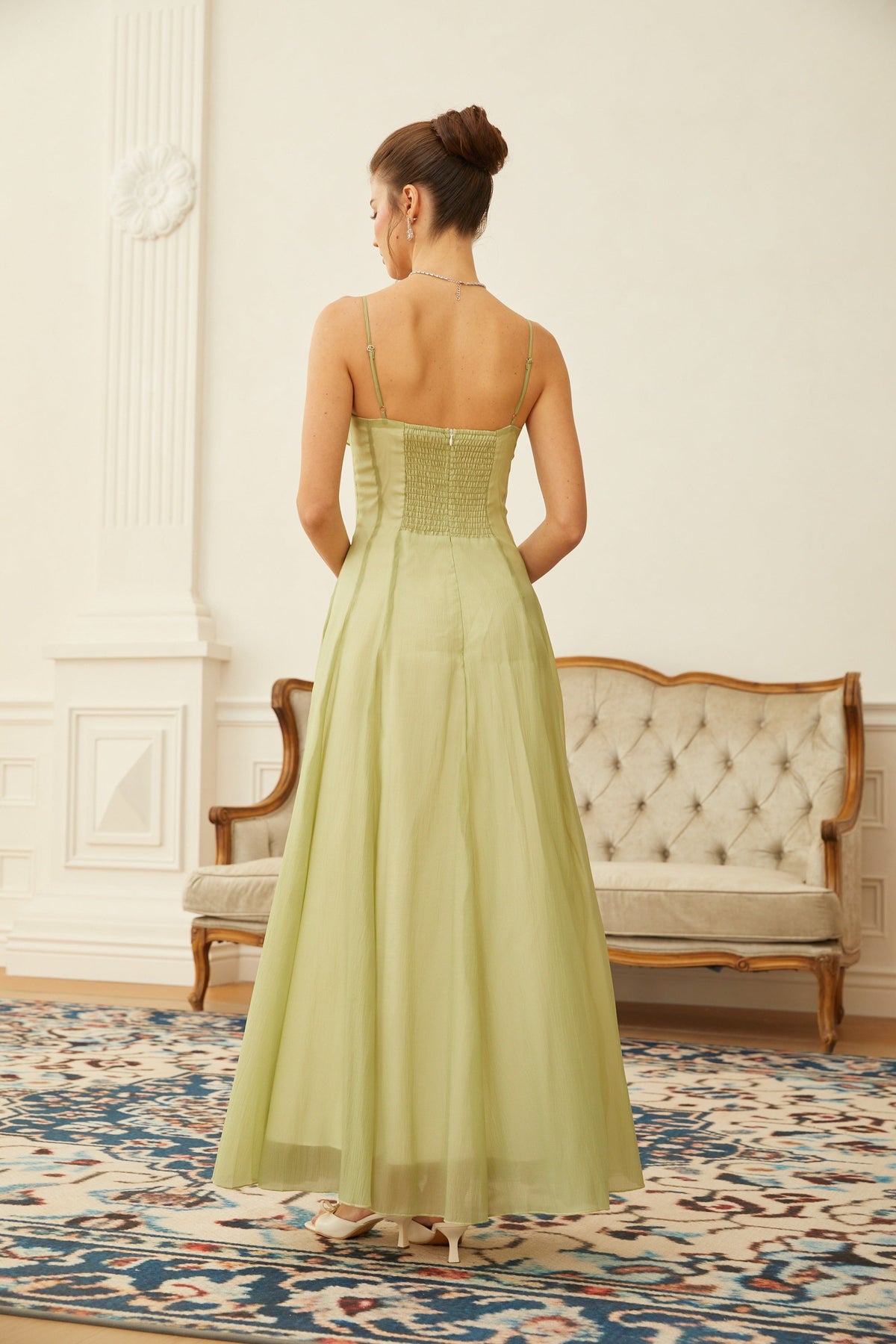 Seraphina Ruffled Shirred Tulle Maxi Dress