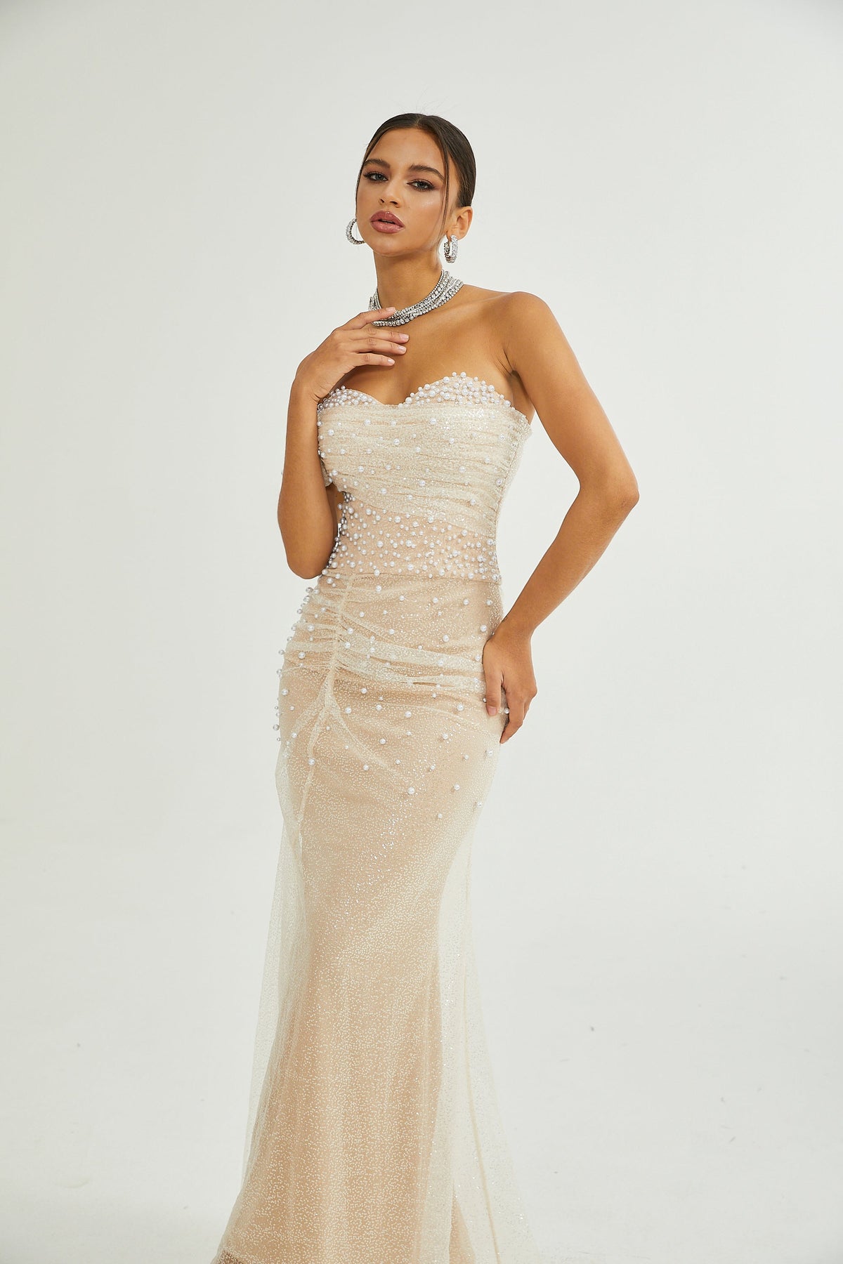 Sabine Faux Pearl Embellished Maxi Dress (Final Sale-US Only)