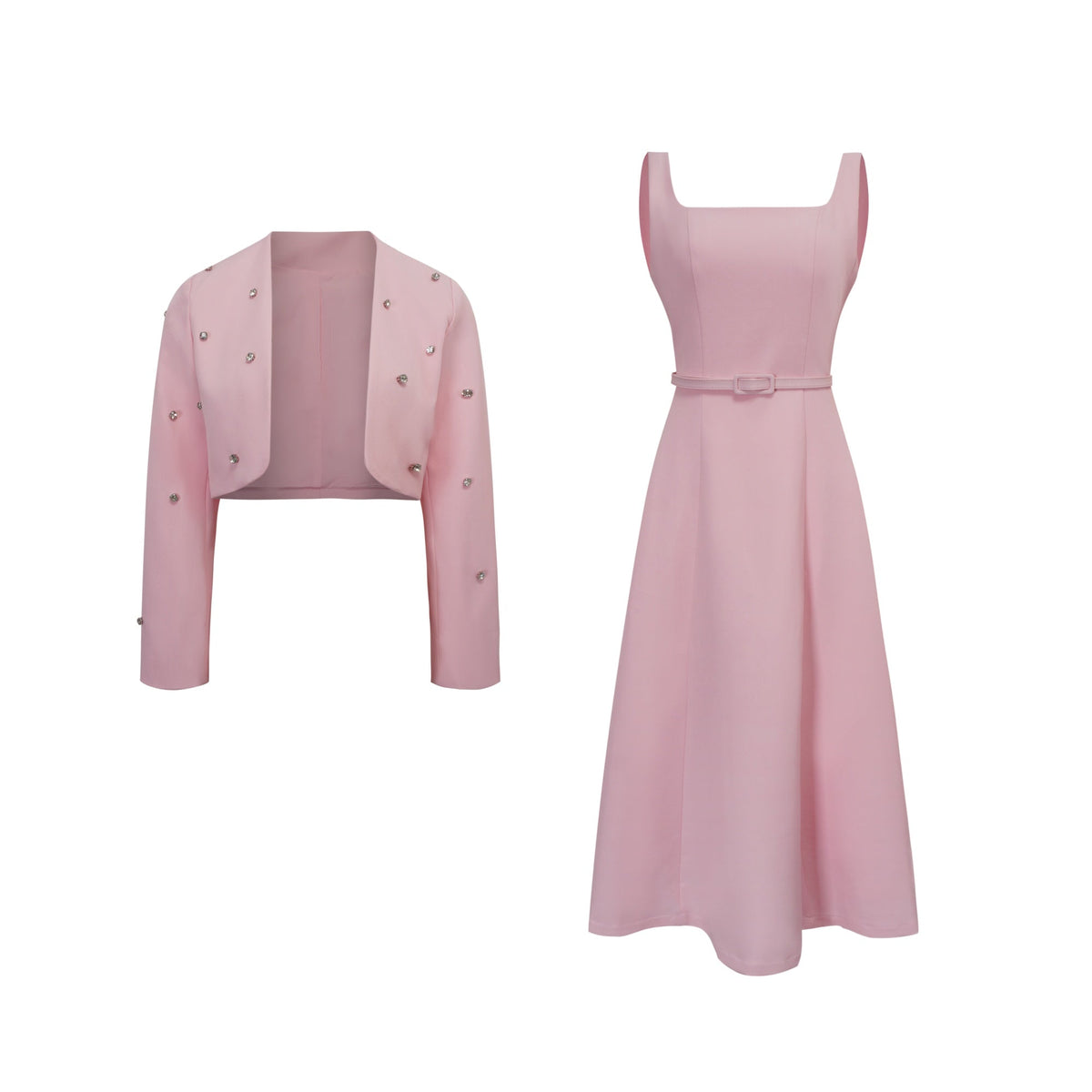 Valéria Pink Crystal Embellished Jacket & Dress Set