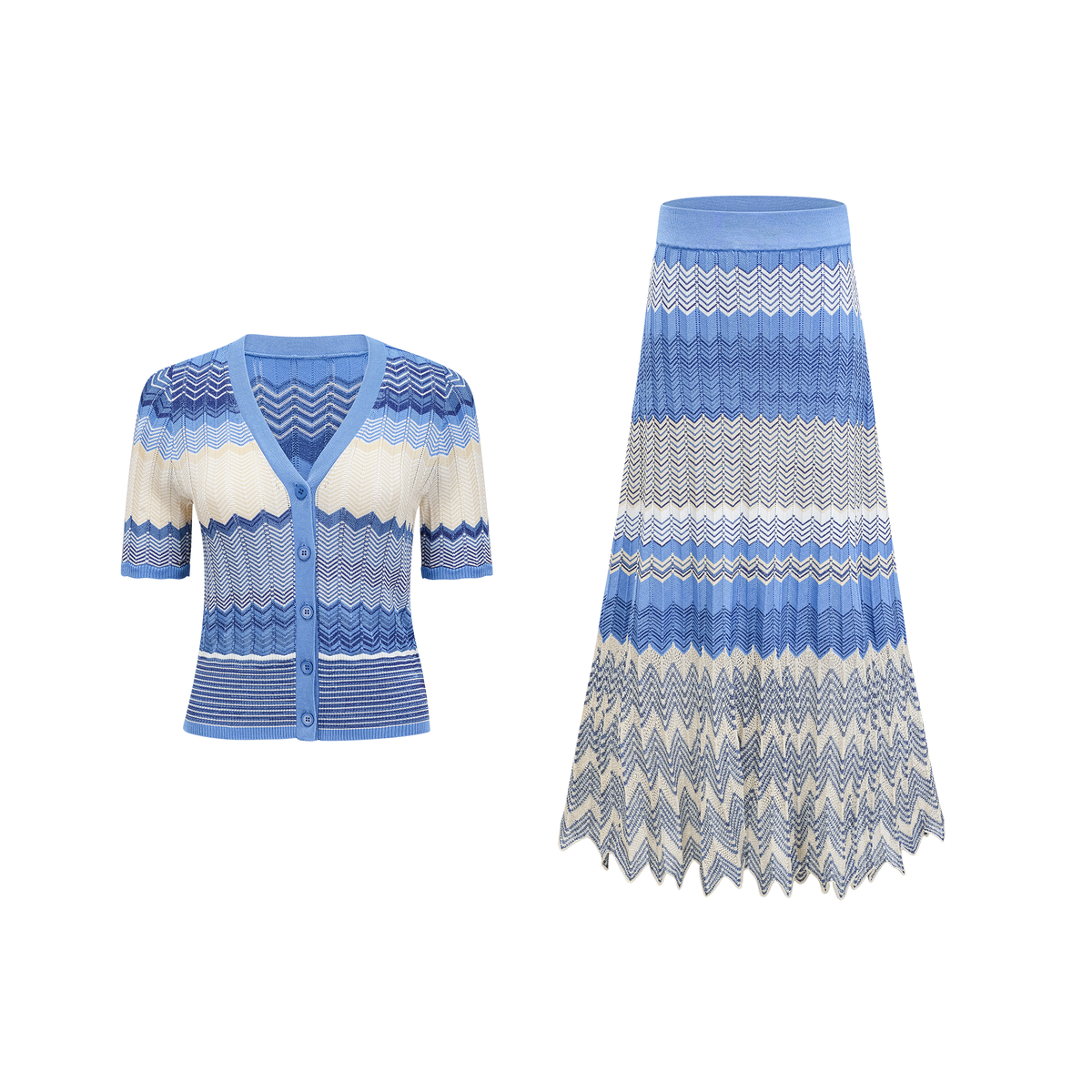 Daniela blue zigzag-design knit top & skirt matching set (Final Sale-US Only)
