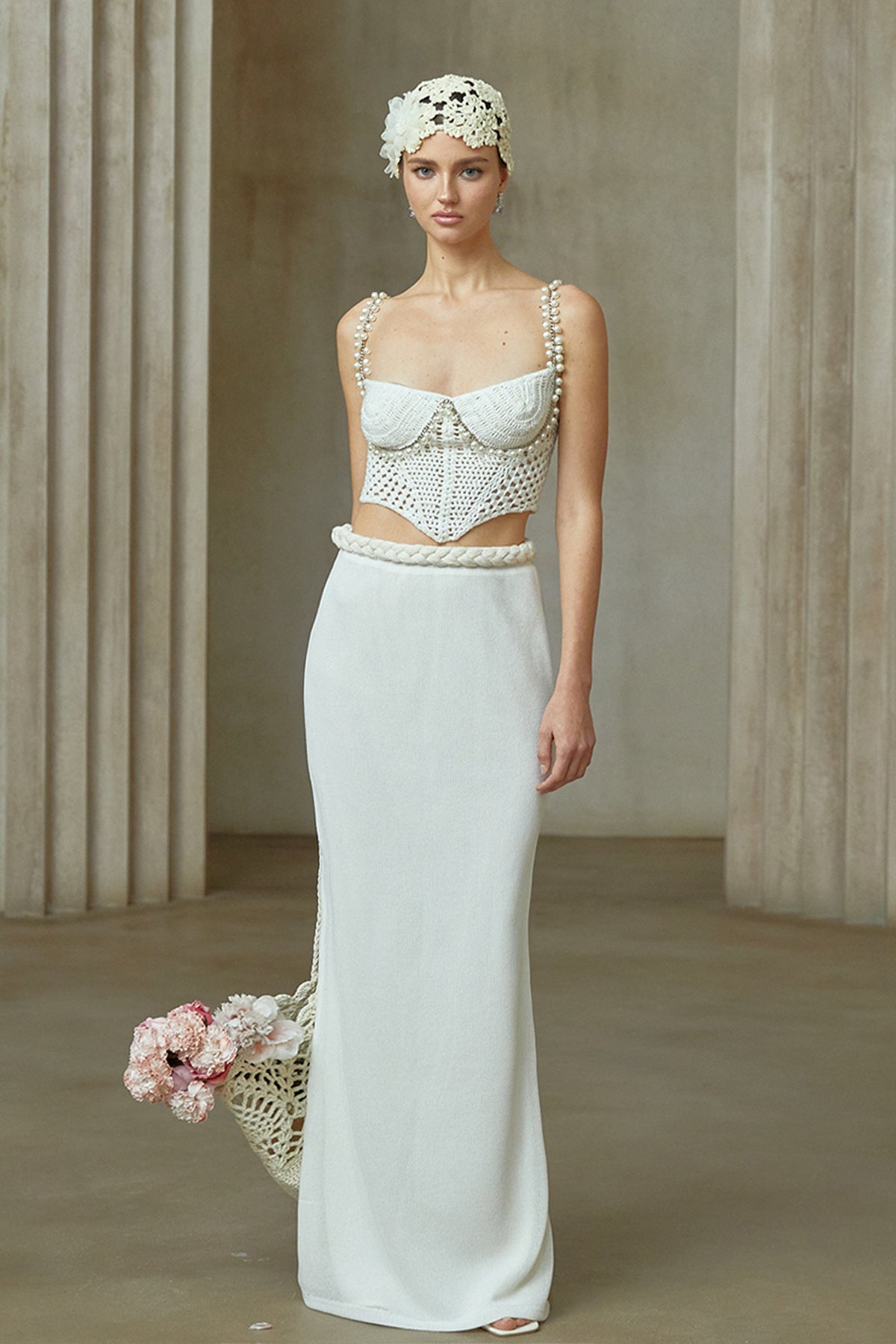 Prunelle Crochet Knit Two-Piece Top and Skirt Set