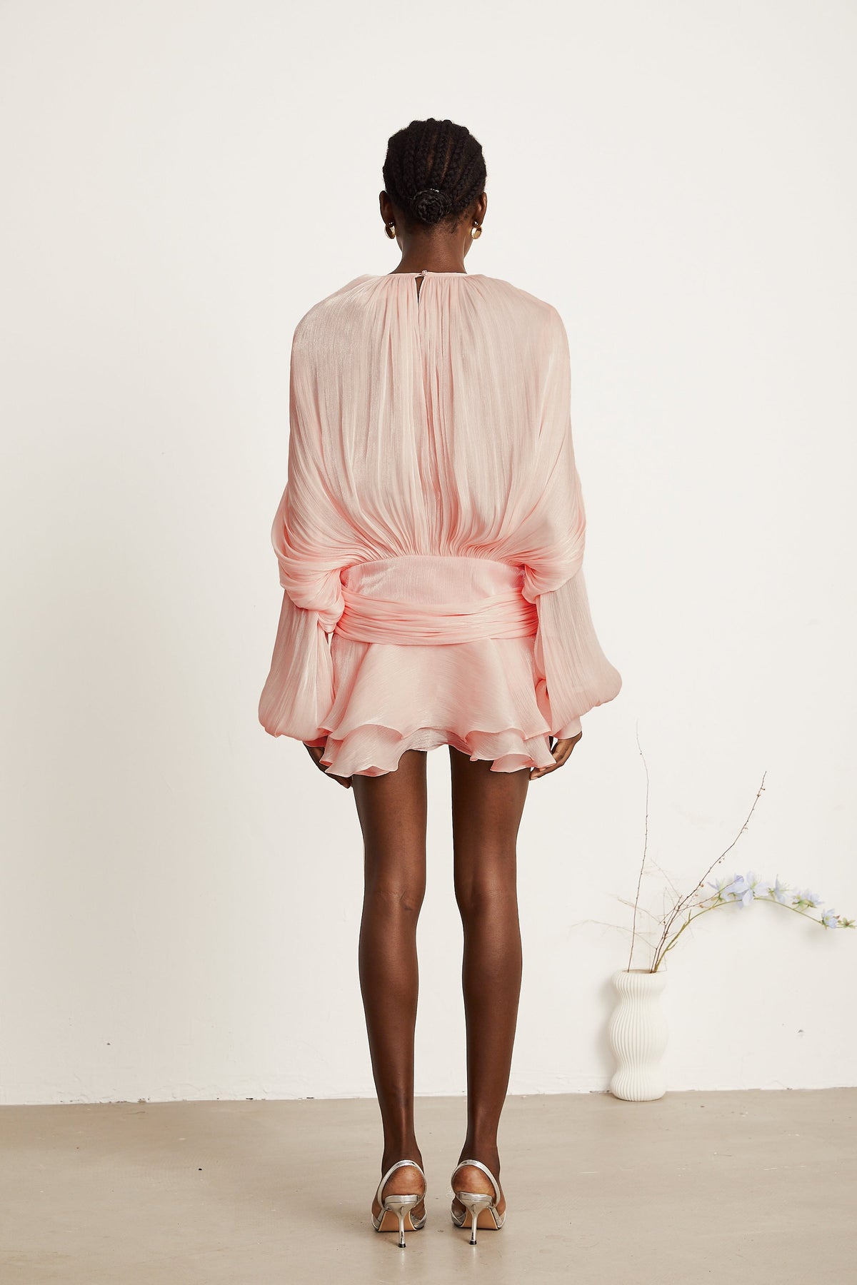 Eugénie fully-pleated ruffled mini dress in Pink