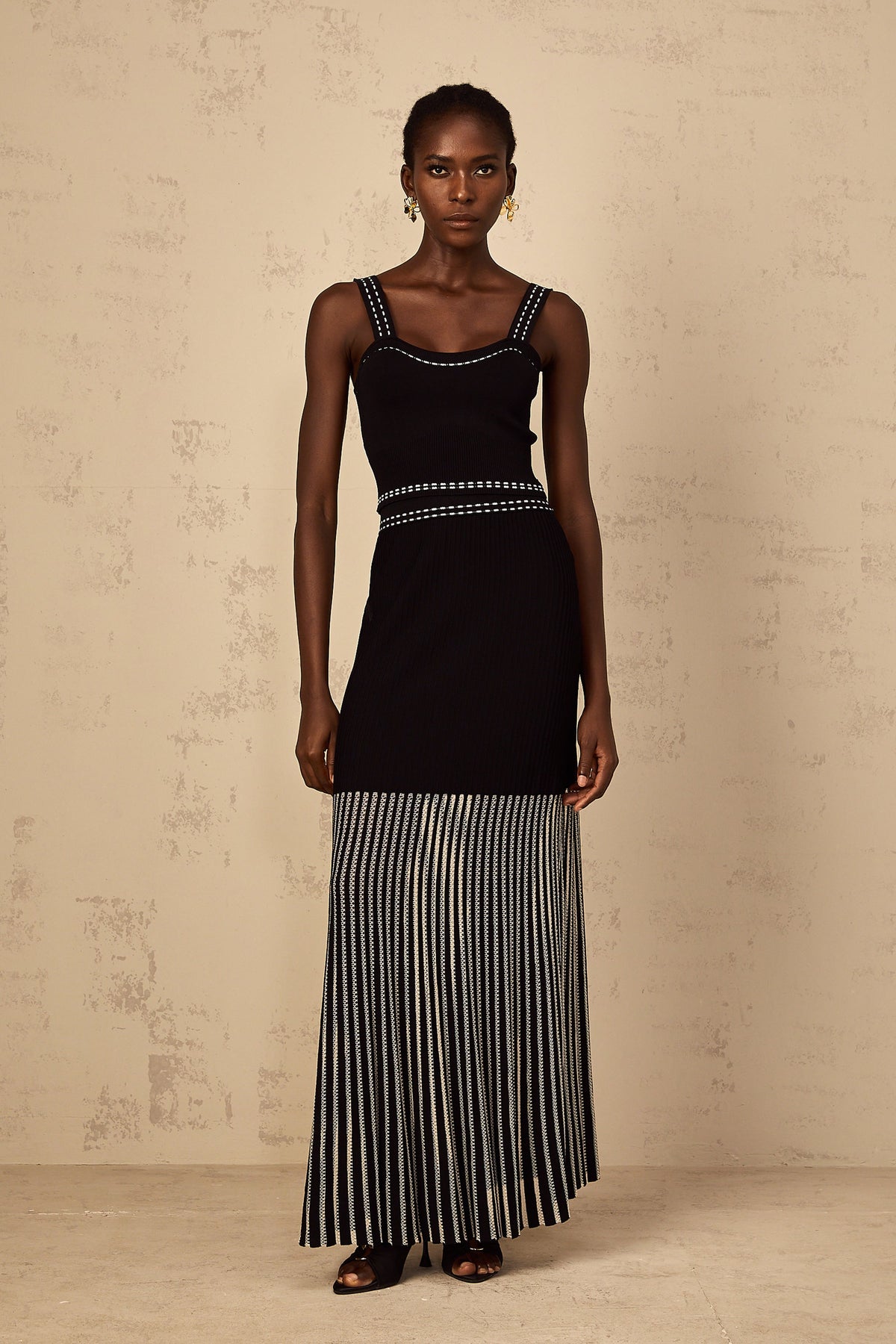 Léontine Contrast Color Ribbed Knit Matching Set