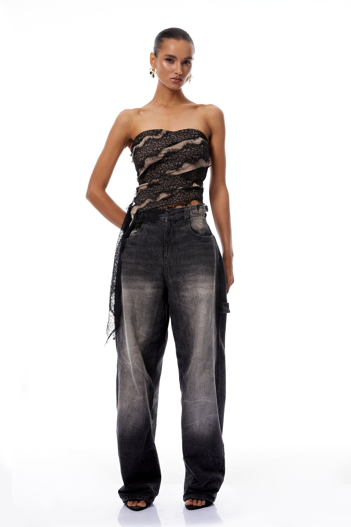 Giulia Black Lace Ribbon Panel Crop Top (Final Sale-US Only)