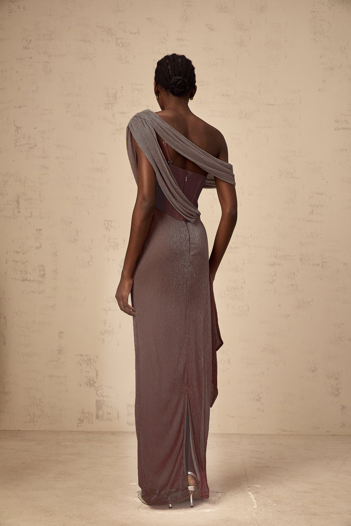 Delphine ribbon-design corset maxi dress in Brown