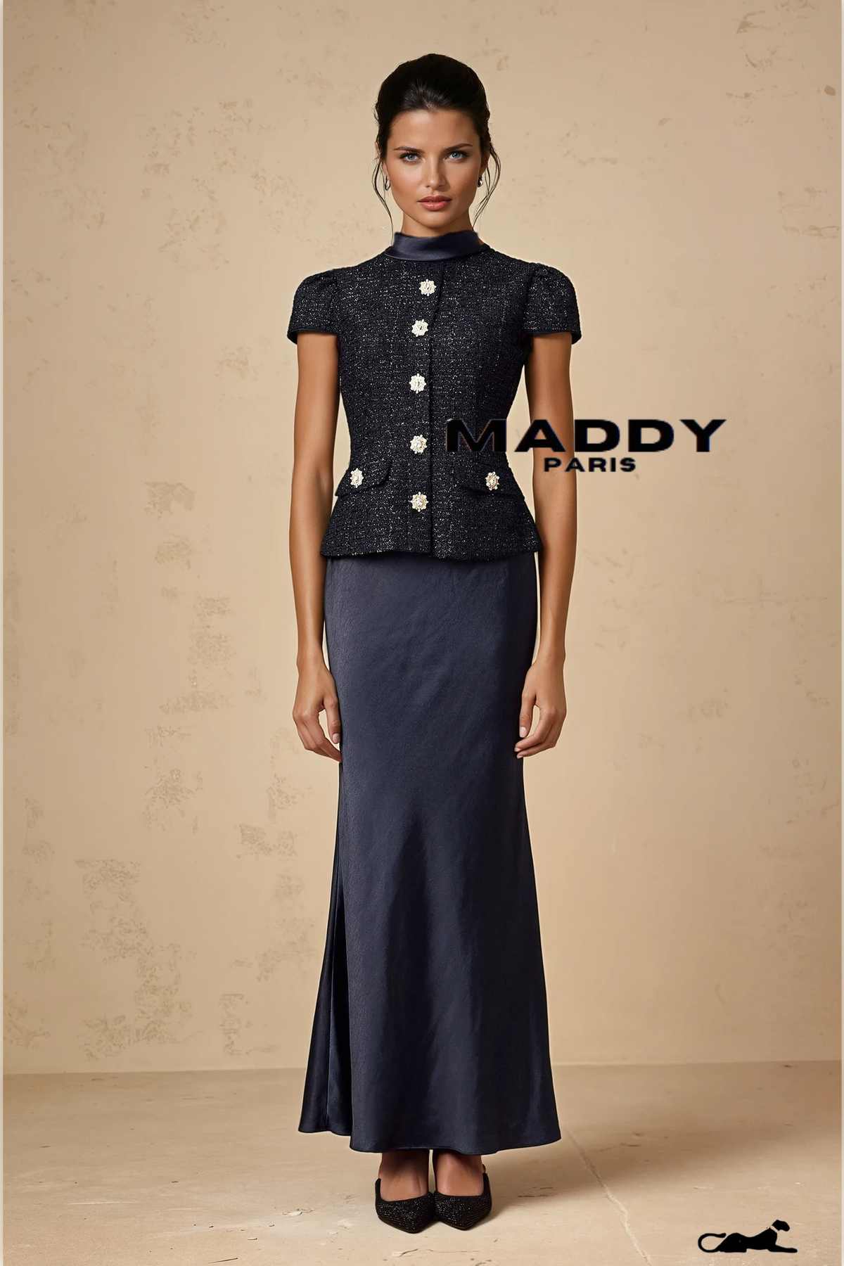 Josette blue peplum-waist panelled maxi dress