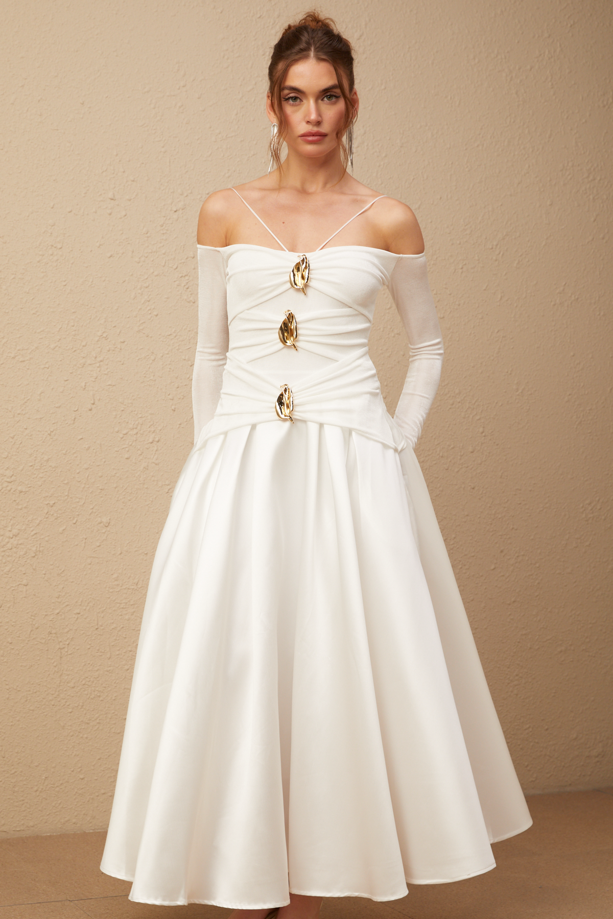 Nadine off-shoulder panelled maxi dress in White (Final Sale-US Only)