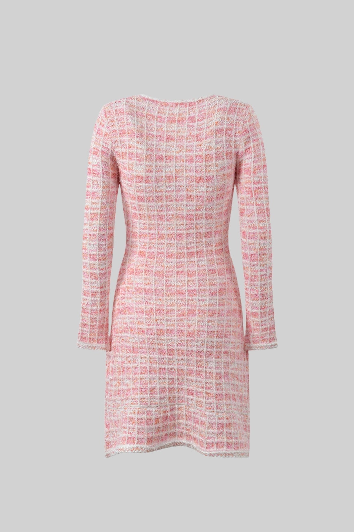 Tweed Mini Dress with Jewel Buttons - Pink