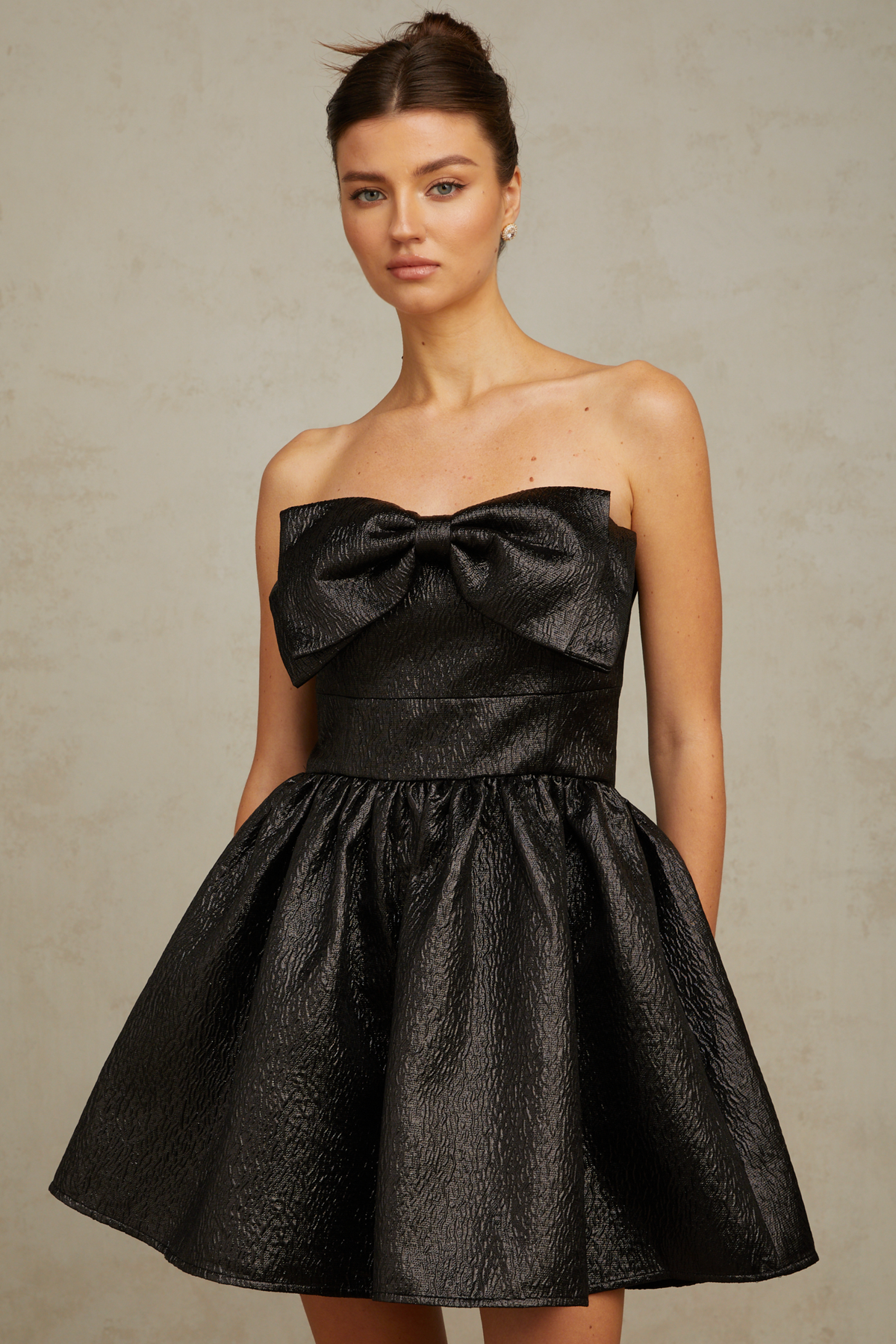 Colette black bow metallic mini dress