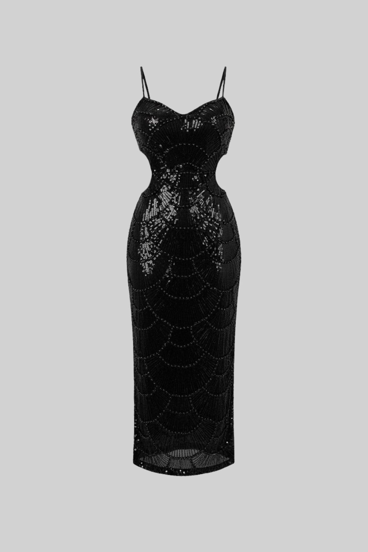 Sequin Fitted Midi Dress With Side Cutouts – Black