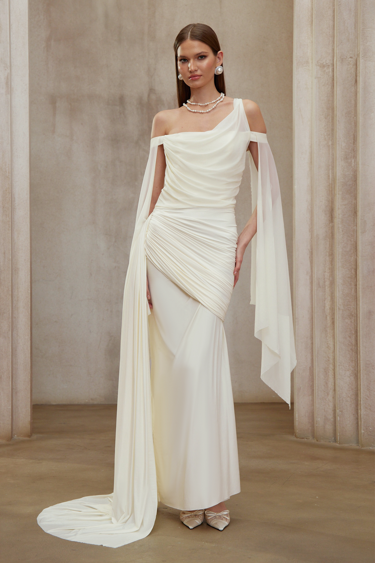 Aurianne White Asymmetrical Draped Maxi Dress (Final Sale-US Only)