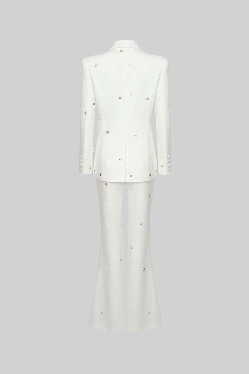 Two Piece Elegant Suit with Metal Details - White