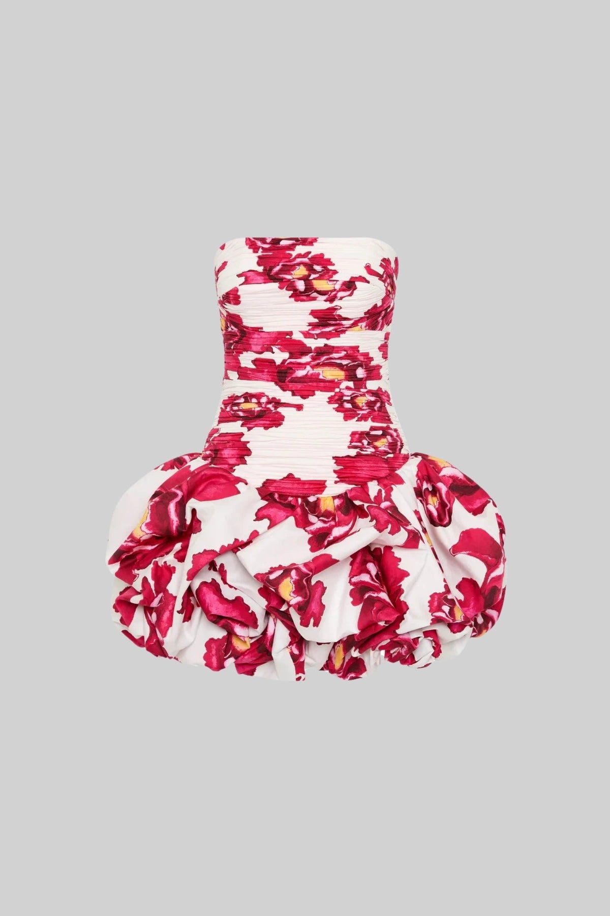Mini Dress With Ruched Bodice And Voluminous Bubble Hem - White/Red