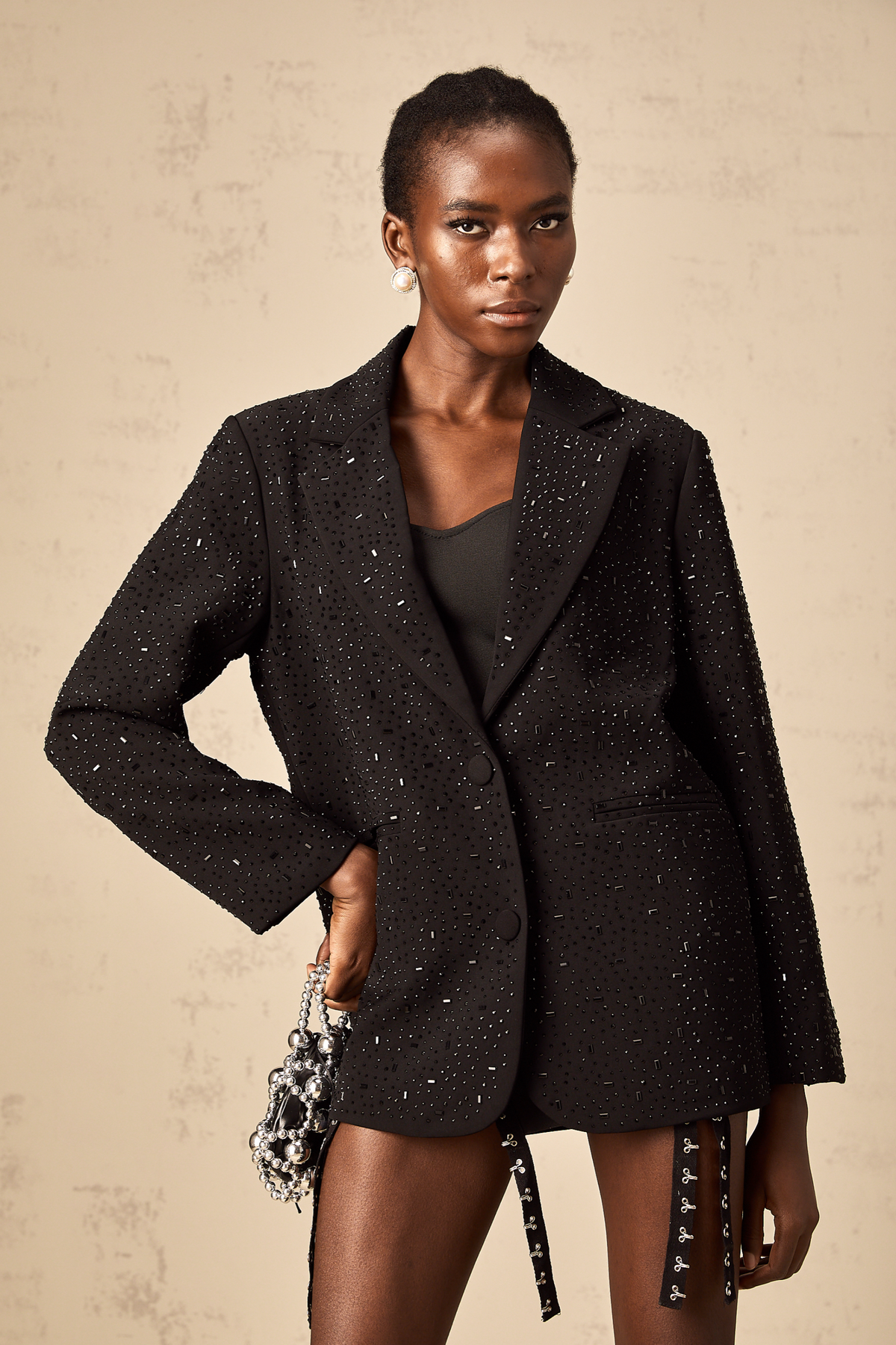 Wilhelmine black stud-embellished blazer