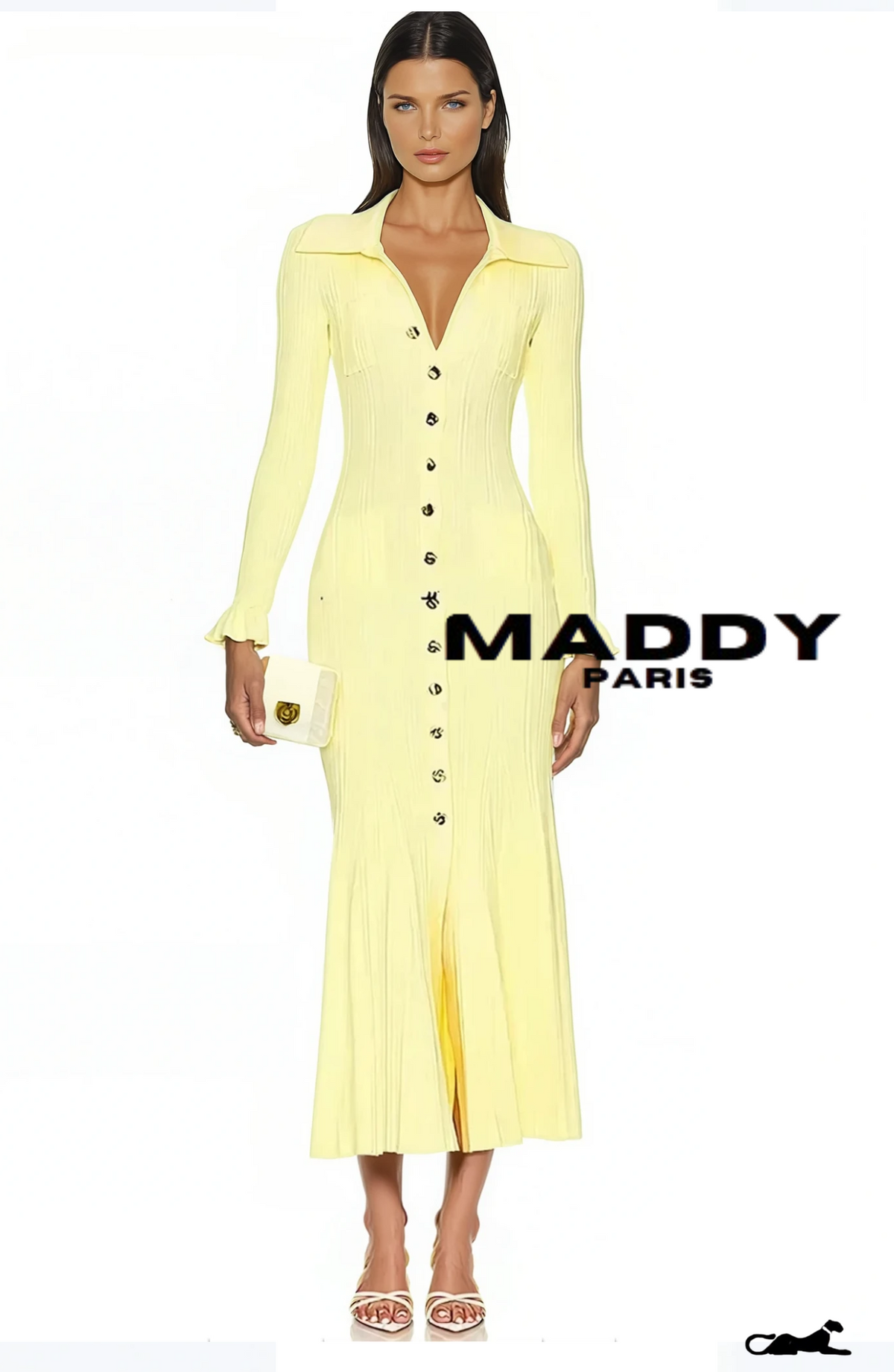 EVANGELINE RIBBED KNIT MAXI DRESS - Yellow