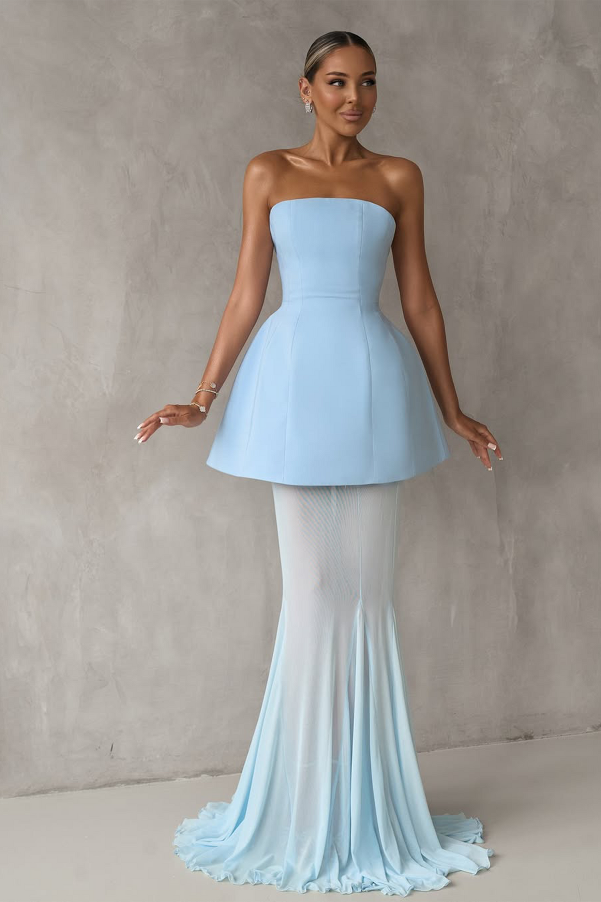 Mélanie Blue Corset Dress & Mesh Skirt Set