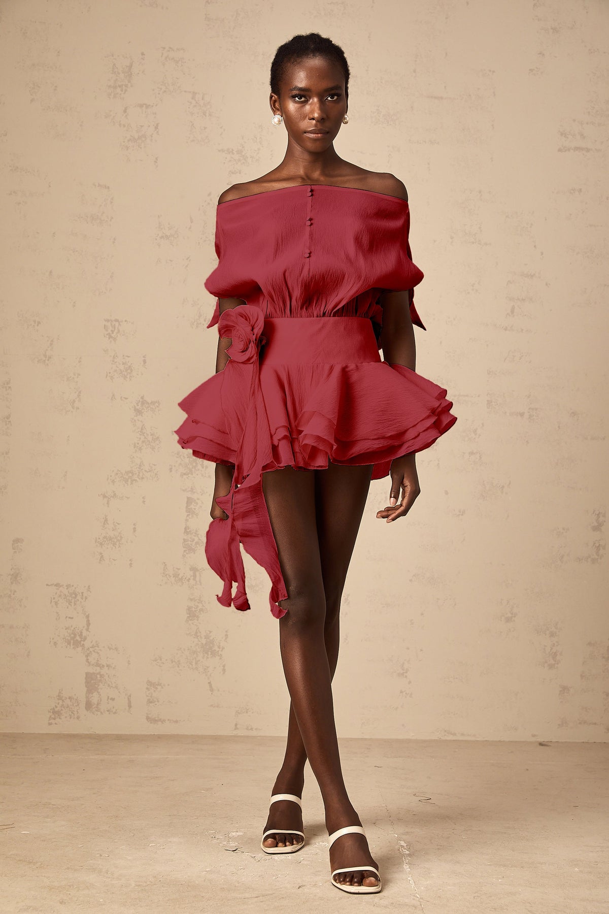 Amélie Red Floral Appliqué Flounced Mini Dress (Final Sale-US Only)
