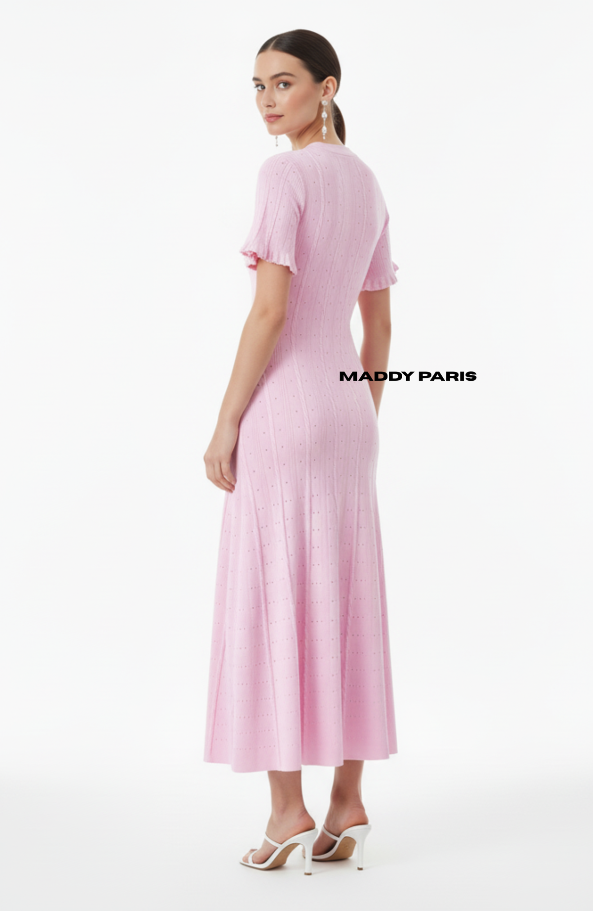 SANDRO GISELLE KNIT MIDI DRESS - LIGHT PINK