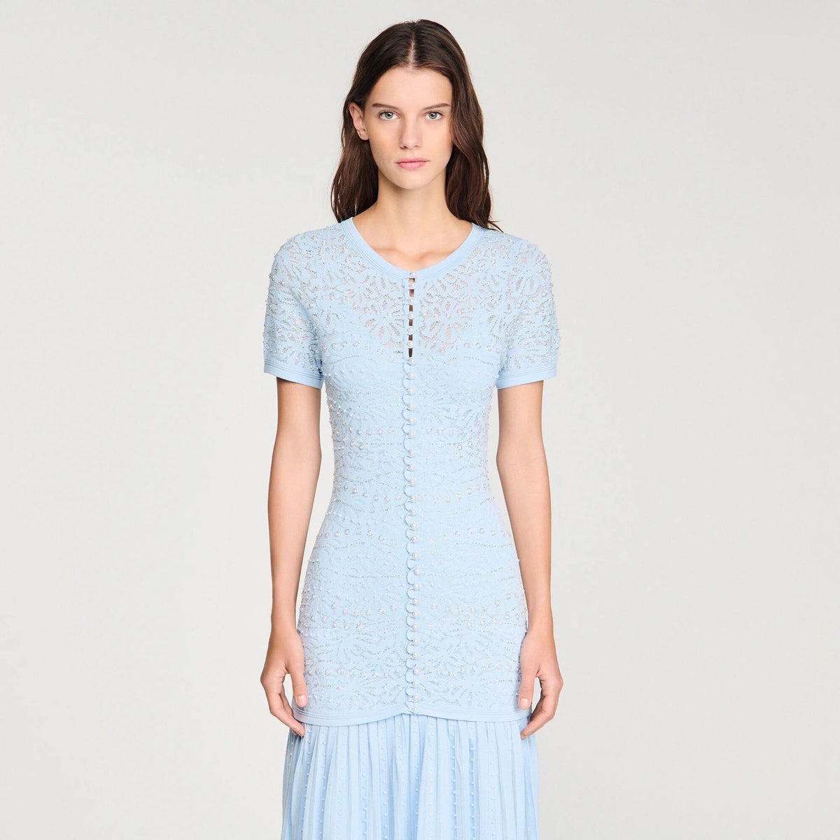 Sandro Levana beaded knit maxi dress
- Light Blue