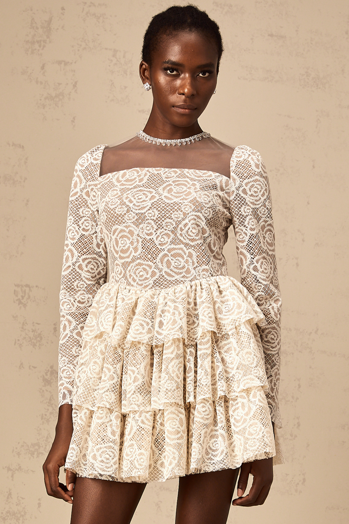 Hippolyte neutrals floral-embroidered mini dress