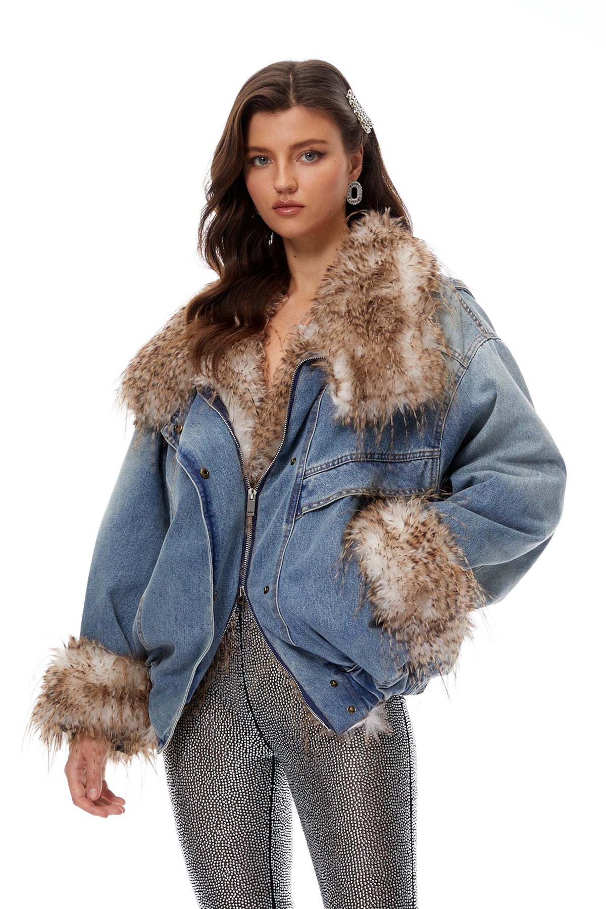 Gemma Blue Ombré Feather Panel Denim Jacket