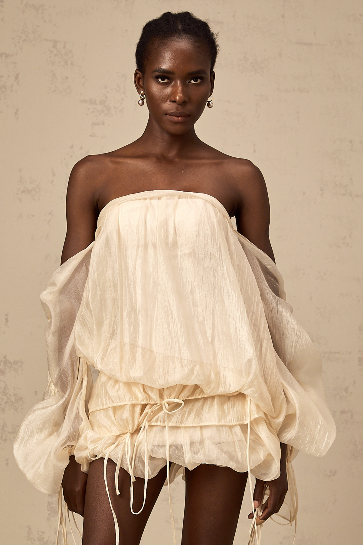 Joëlle self-tie ruched layered off-shoulder mini dress