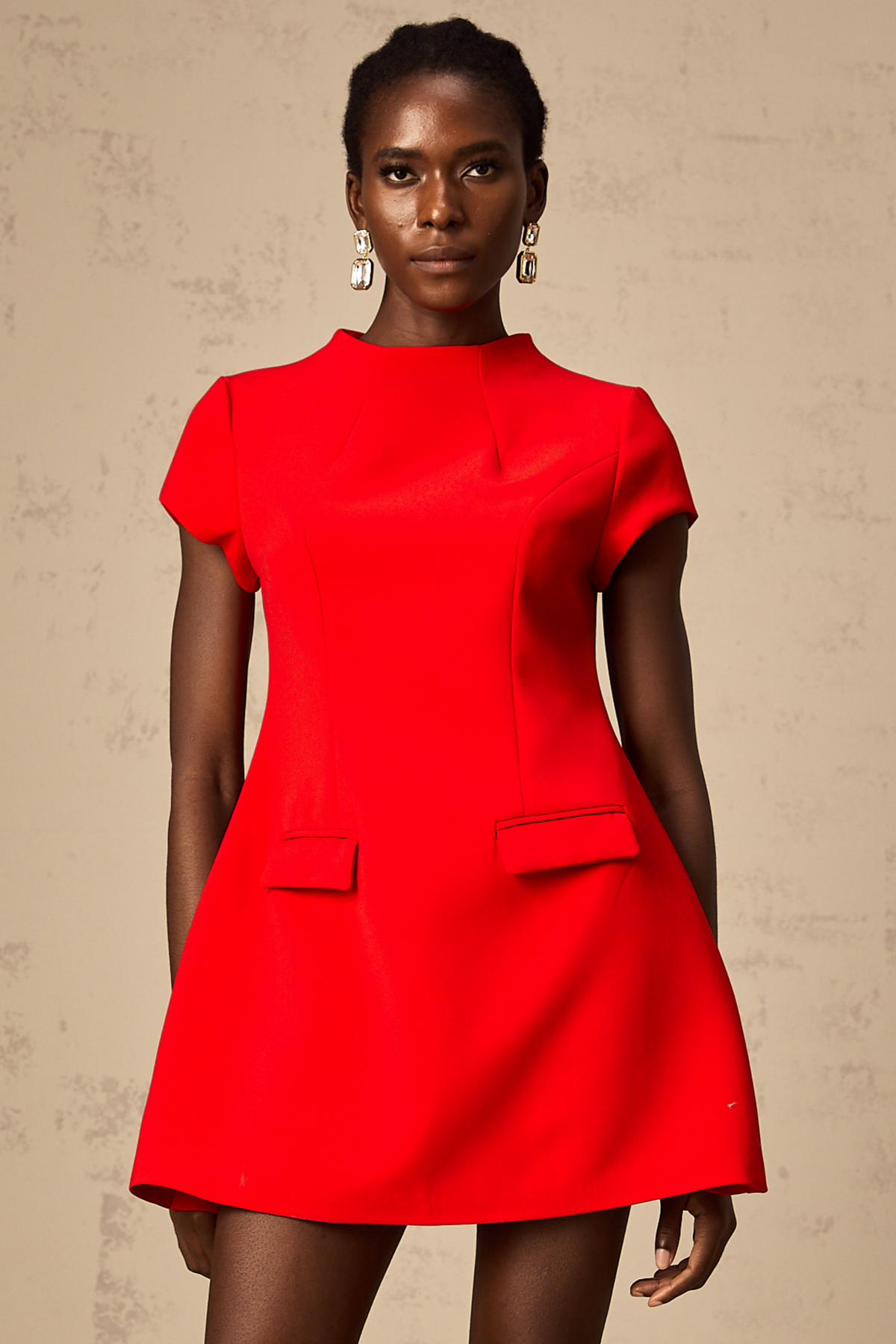 Esther red cap-sleeve mini dress