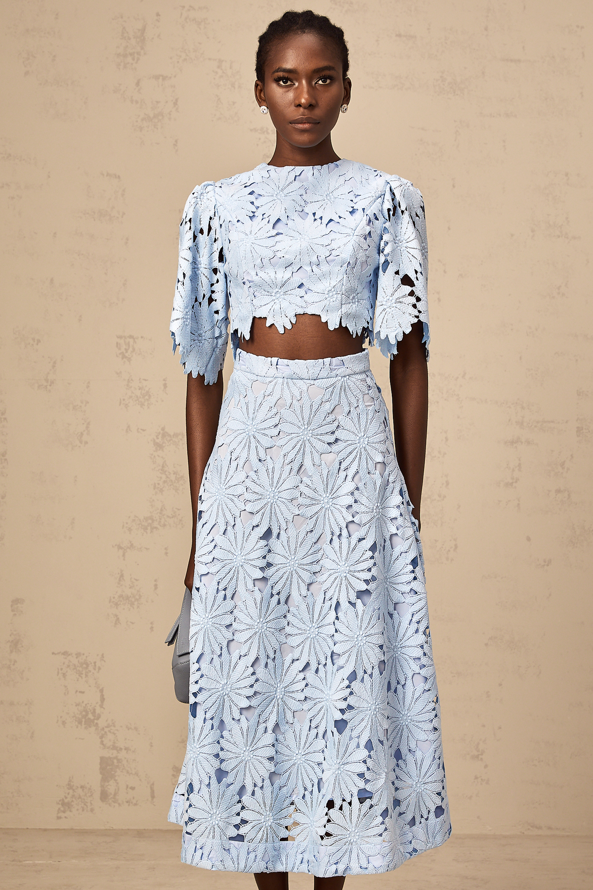 Audrey blue guipure-lace top & skirt matching set (Final Sale-US Only)