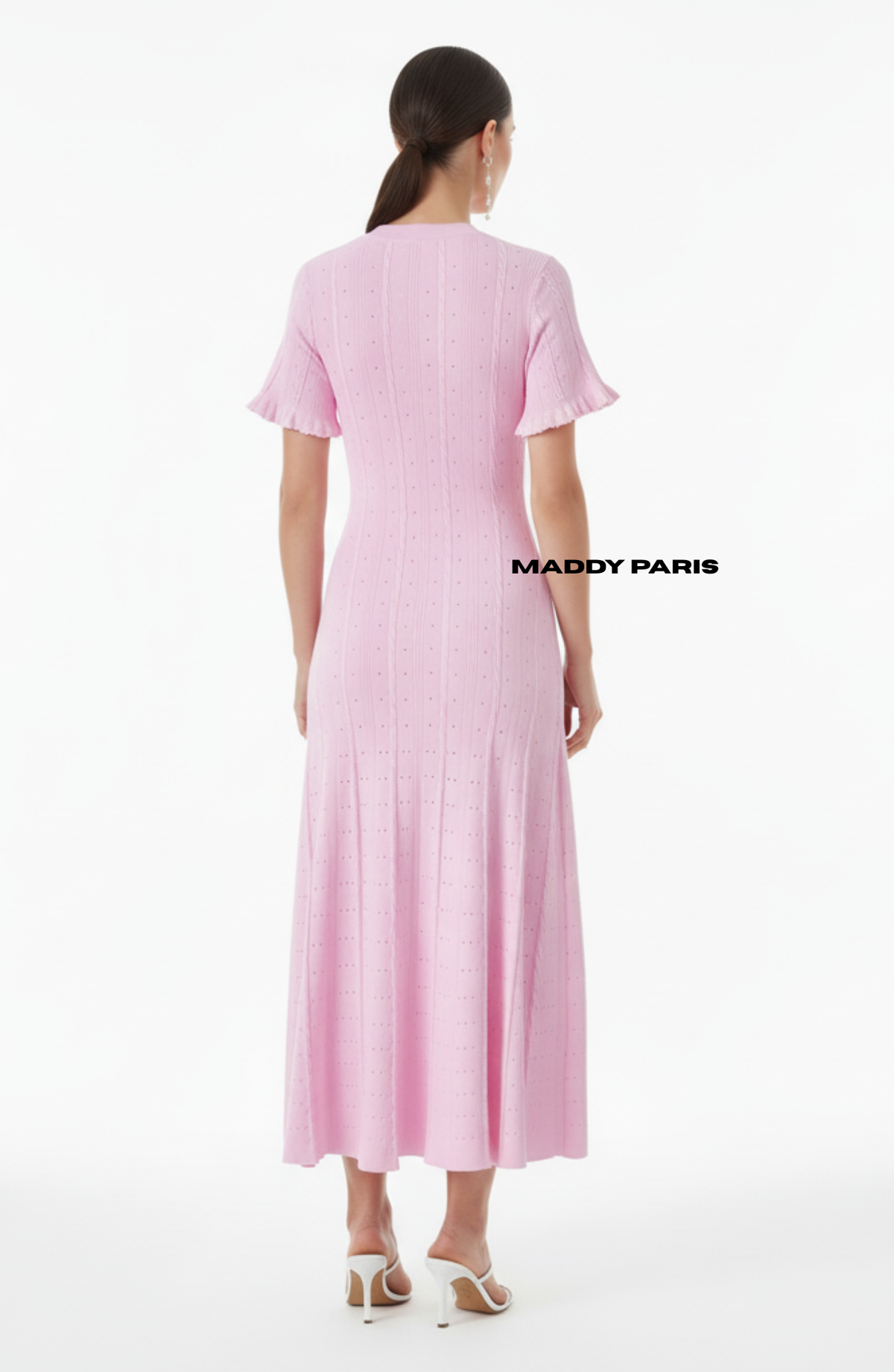 SANDRO GISELLE KNIT MIDI DRESS - LIGHT PINK