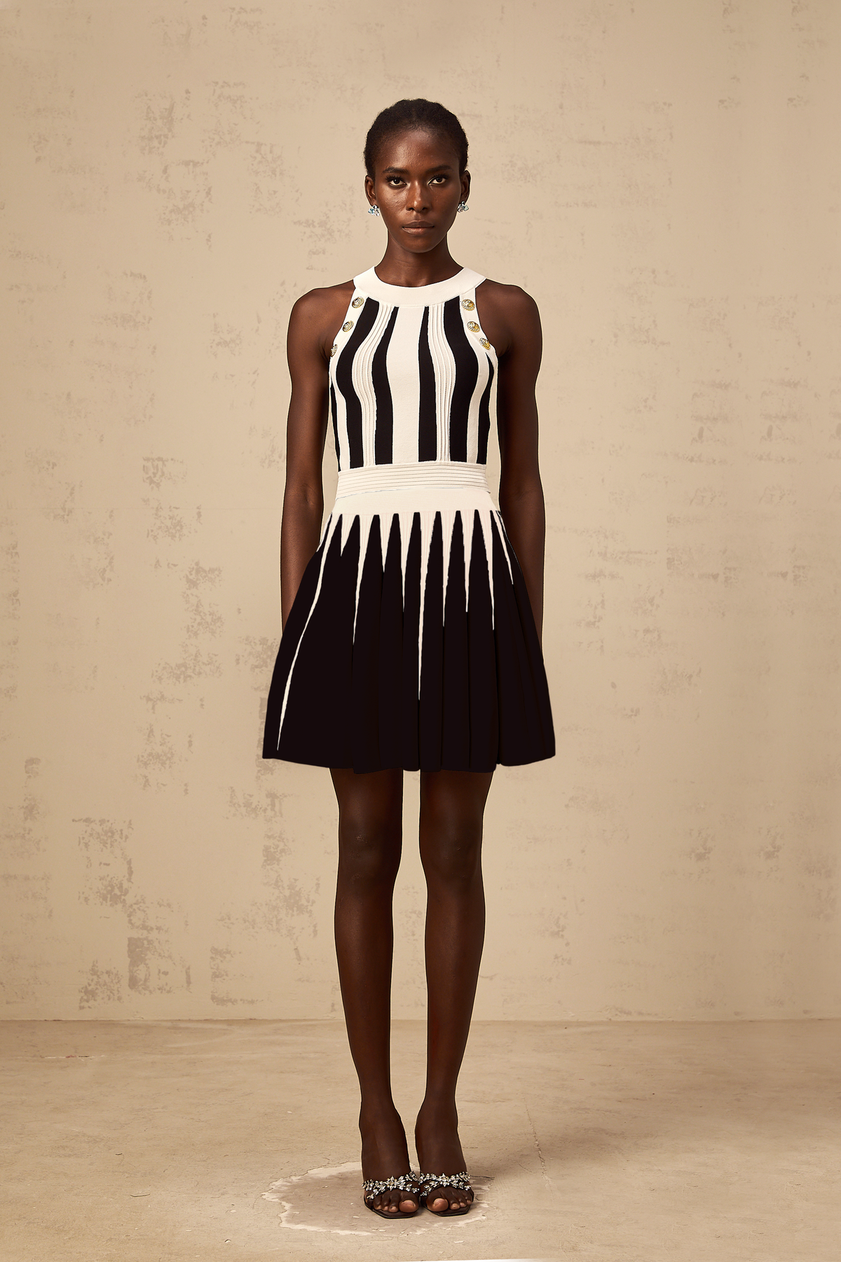 Iseult contrast-color striped knit top & skirt matching set
