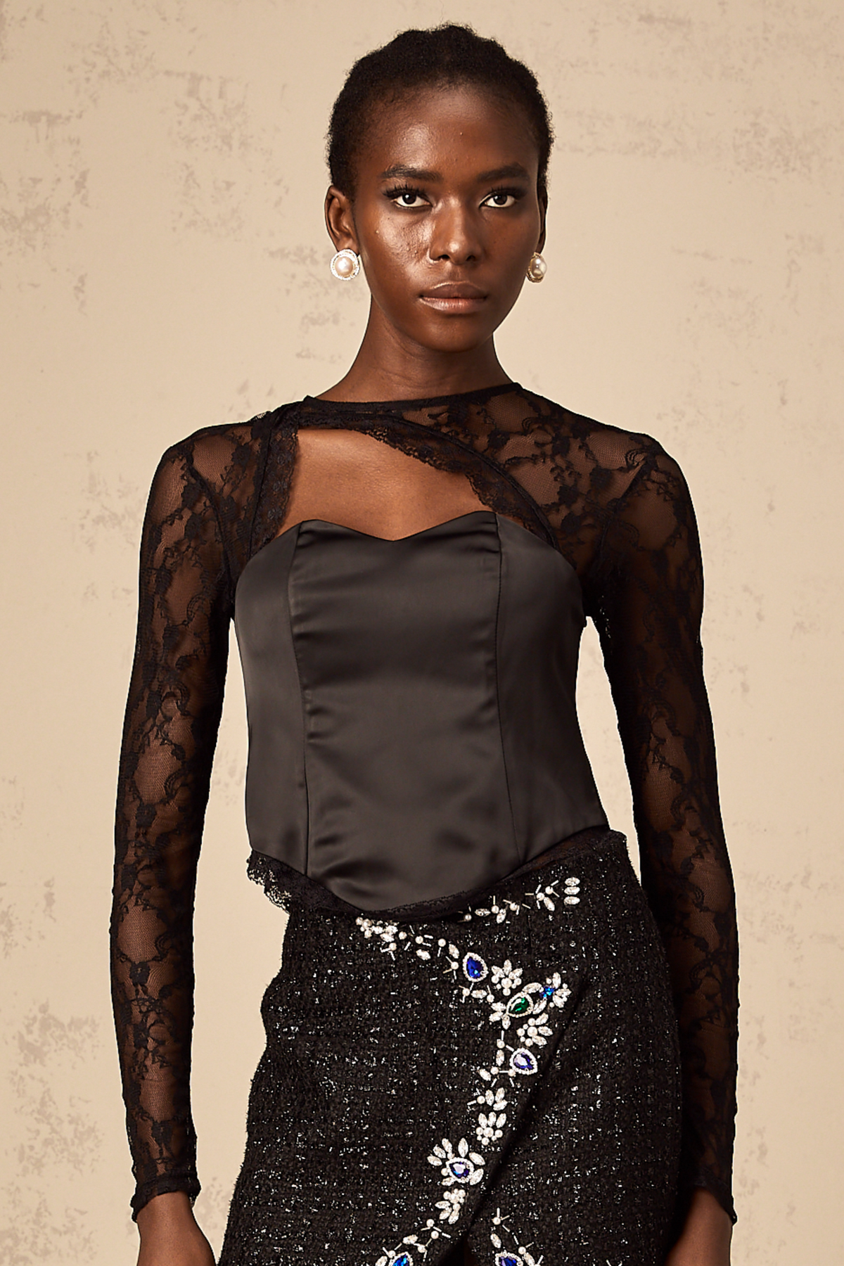 Georgia black cut-out lace top