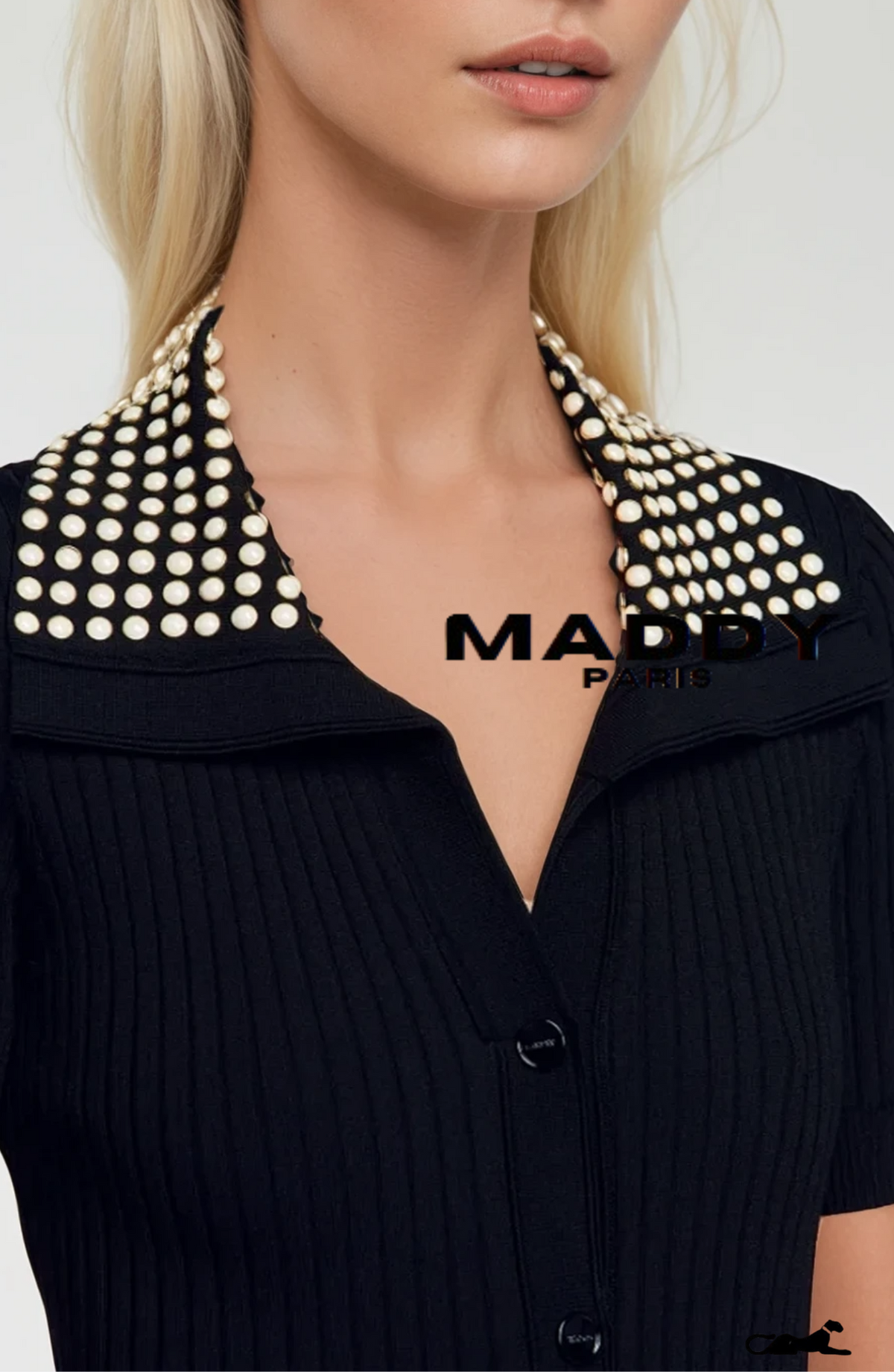SANDRO KNIT MAXI DRESS WITH STUDS- BLACK