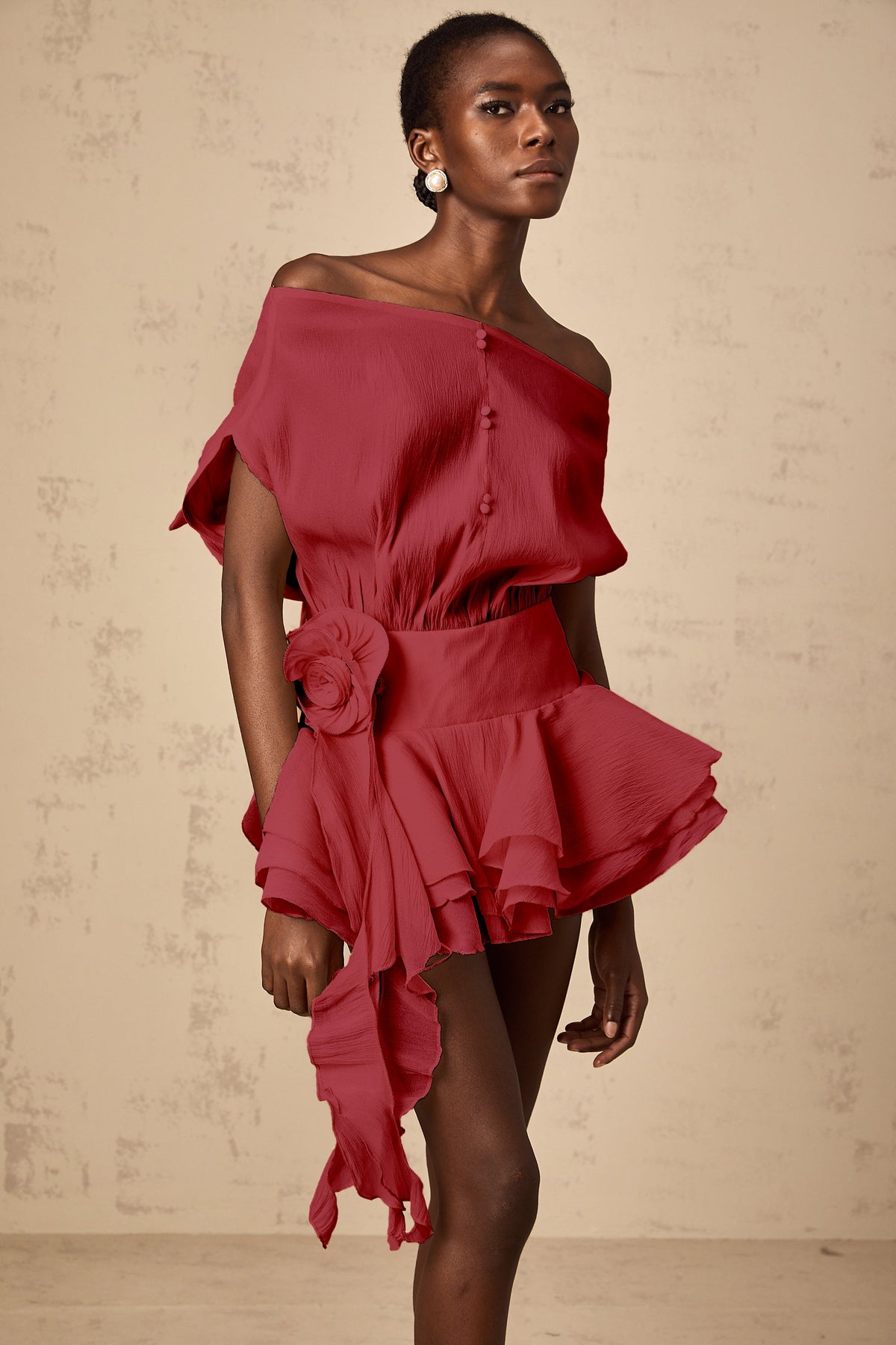 Amélie Red Floral Appliqué Flounced Mini Dress (Final Sale-US Only)