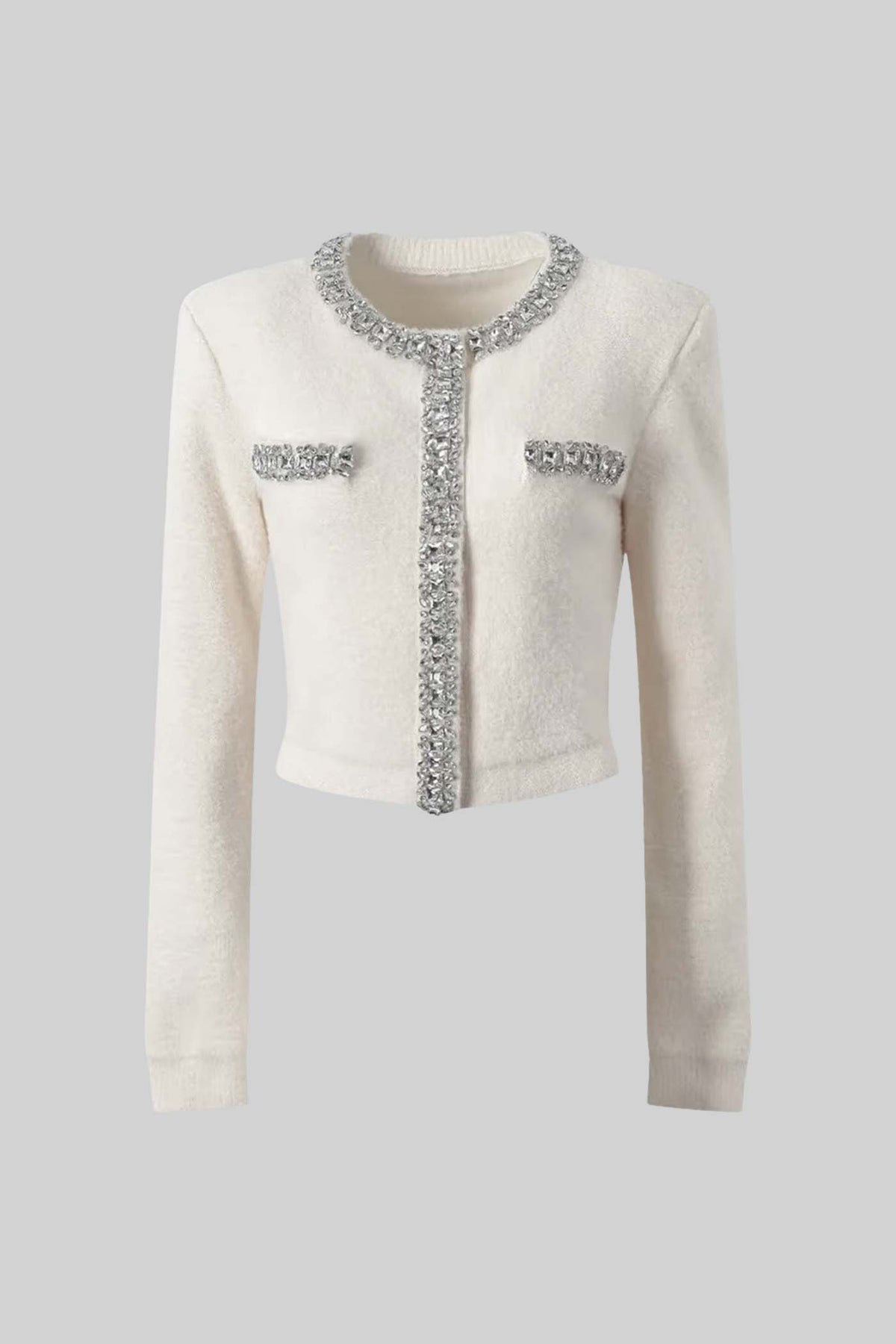 Soft Co-ord Set With Long Sleeves, Mini Skirt And Sparkling Embellishments - White